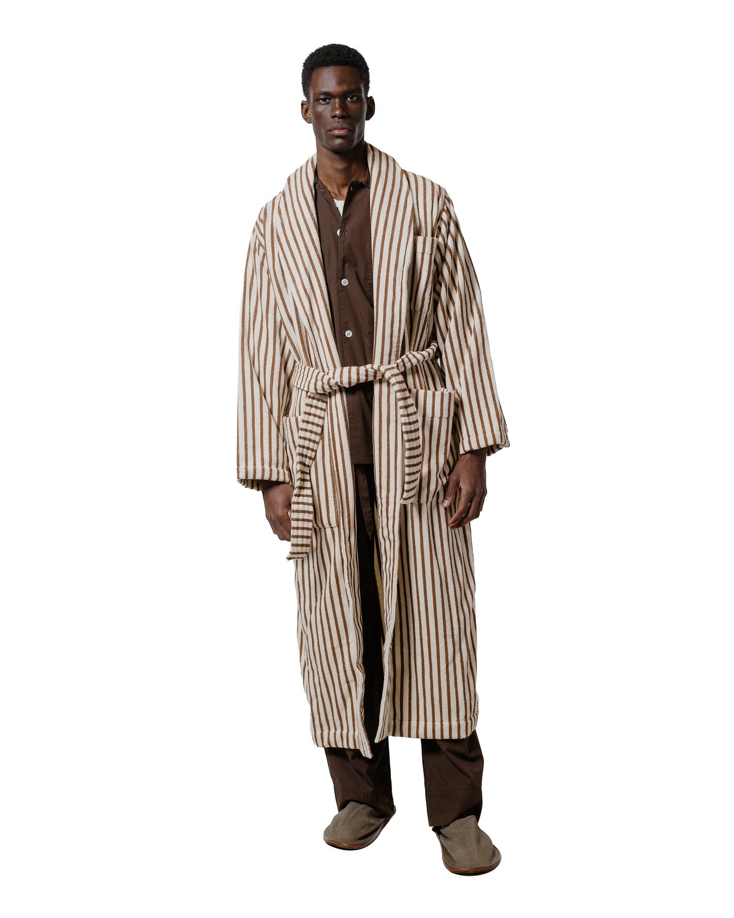 Tekla Terry Classic Bathrobe Kodiak Stripes