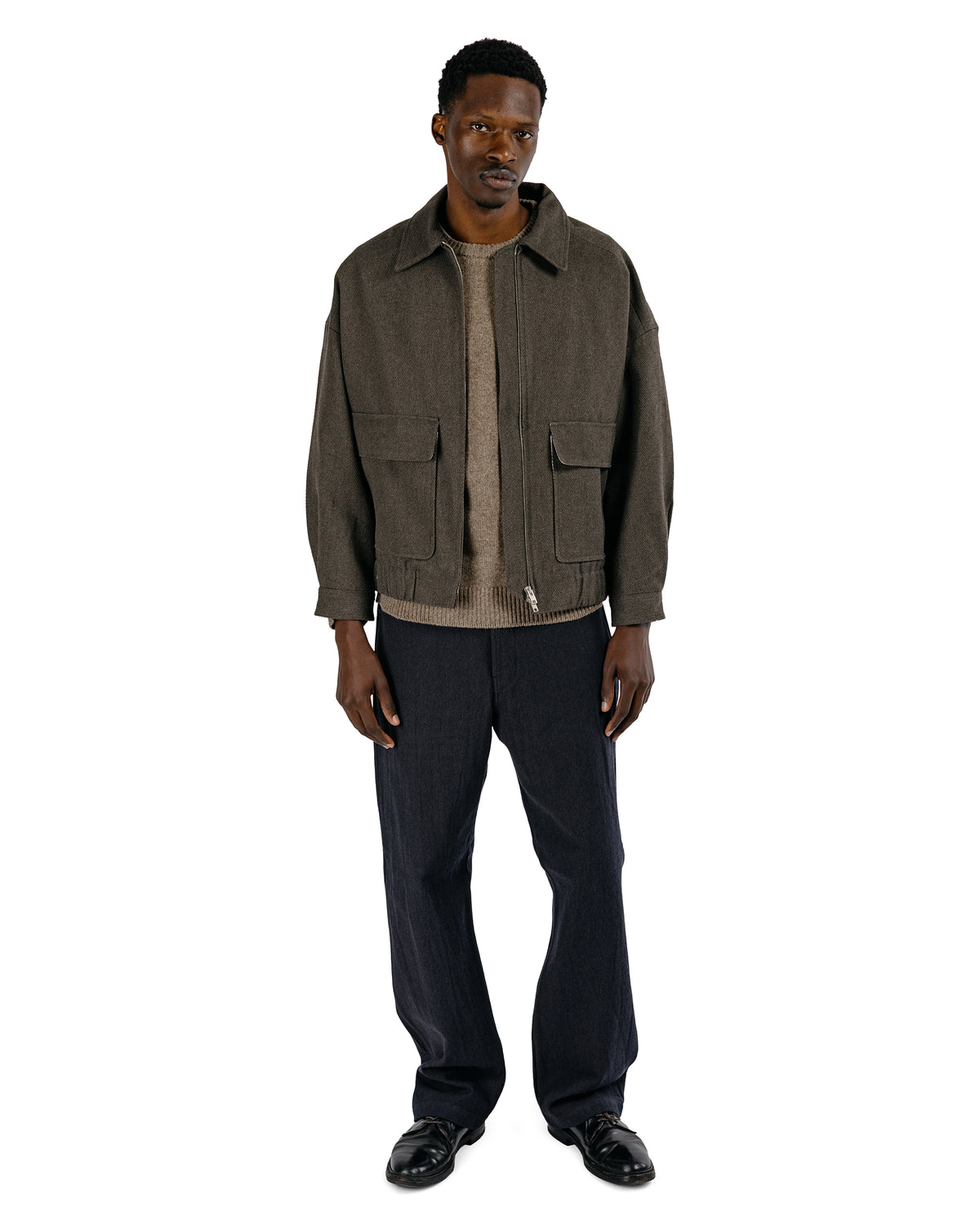 evan kinori Zip Jacket Two Top Dyed Cotton Kersey Olive Heather