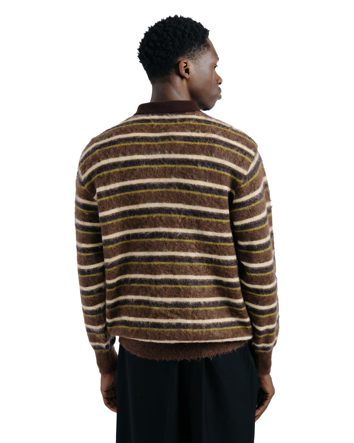 ssstein Kid Mohair Ribbed Knit Polo LS Brown Multi