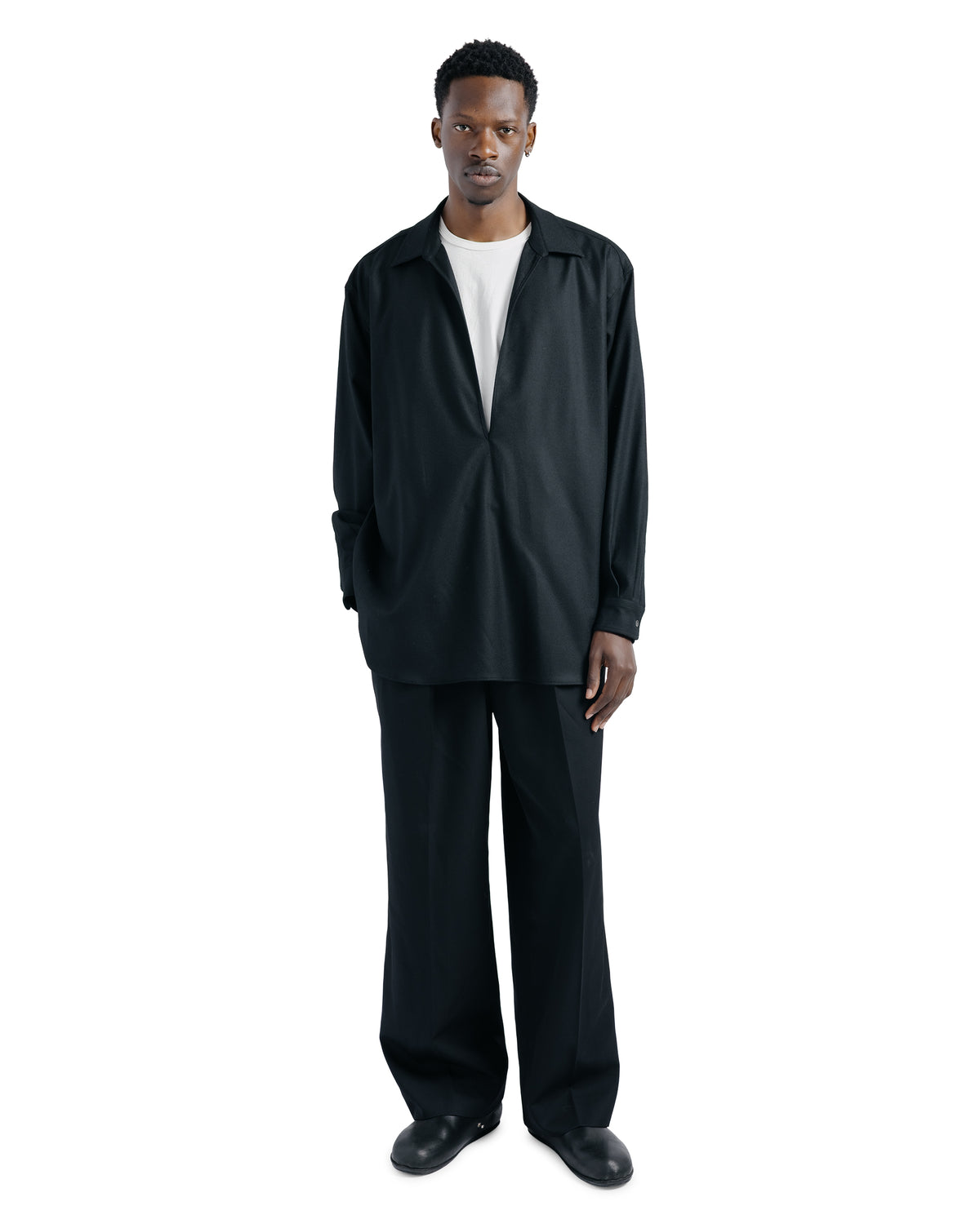 ssstein Wool Flannel Oversized Skipper Shirt Black