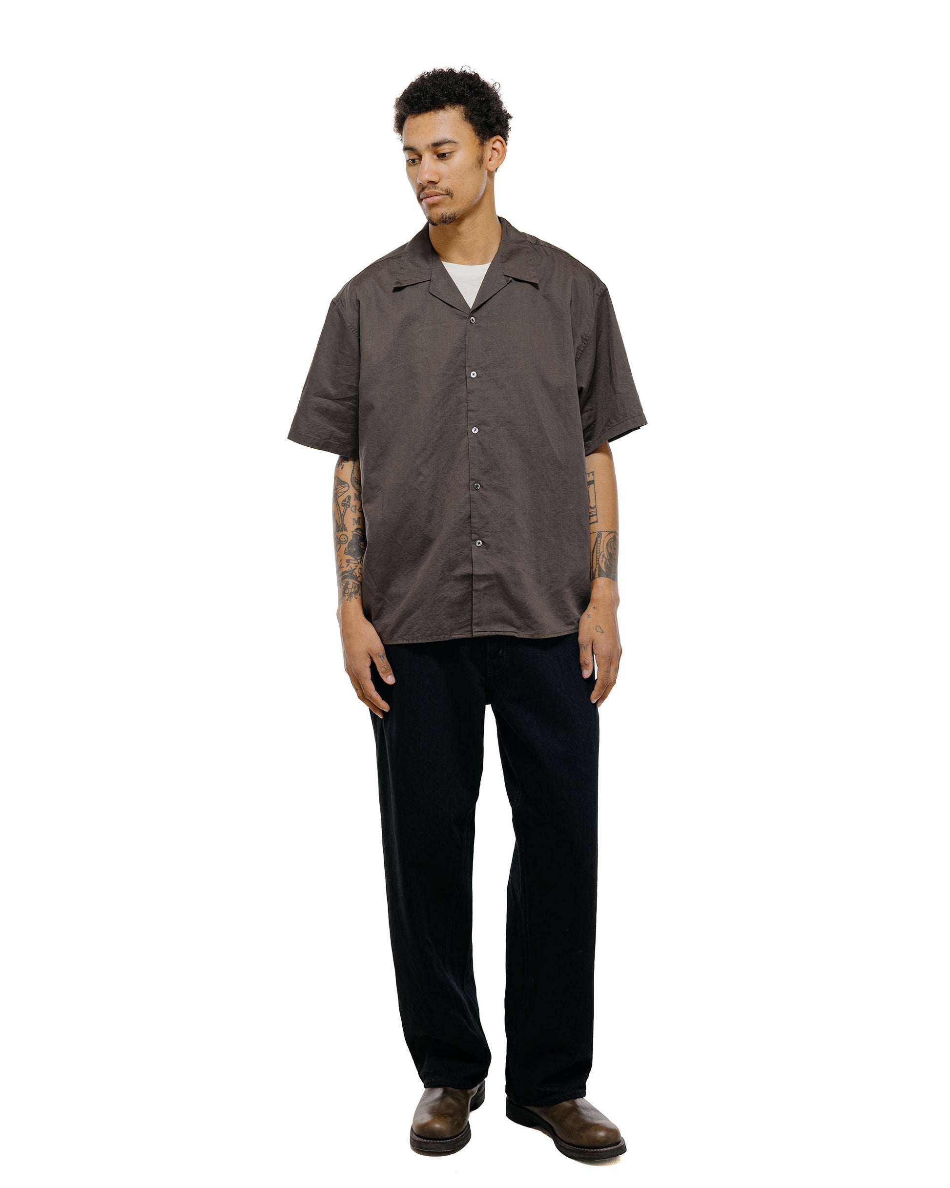 lost & found CIOTA CIOTA Open Collar Short Sleeve Shirt Cotton/Linen Charcoal