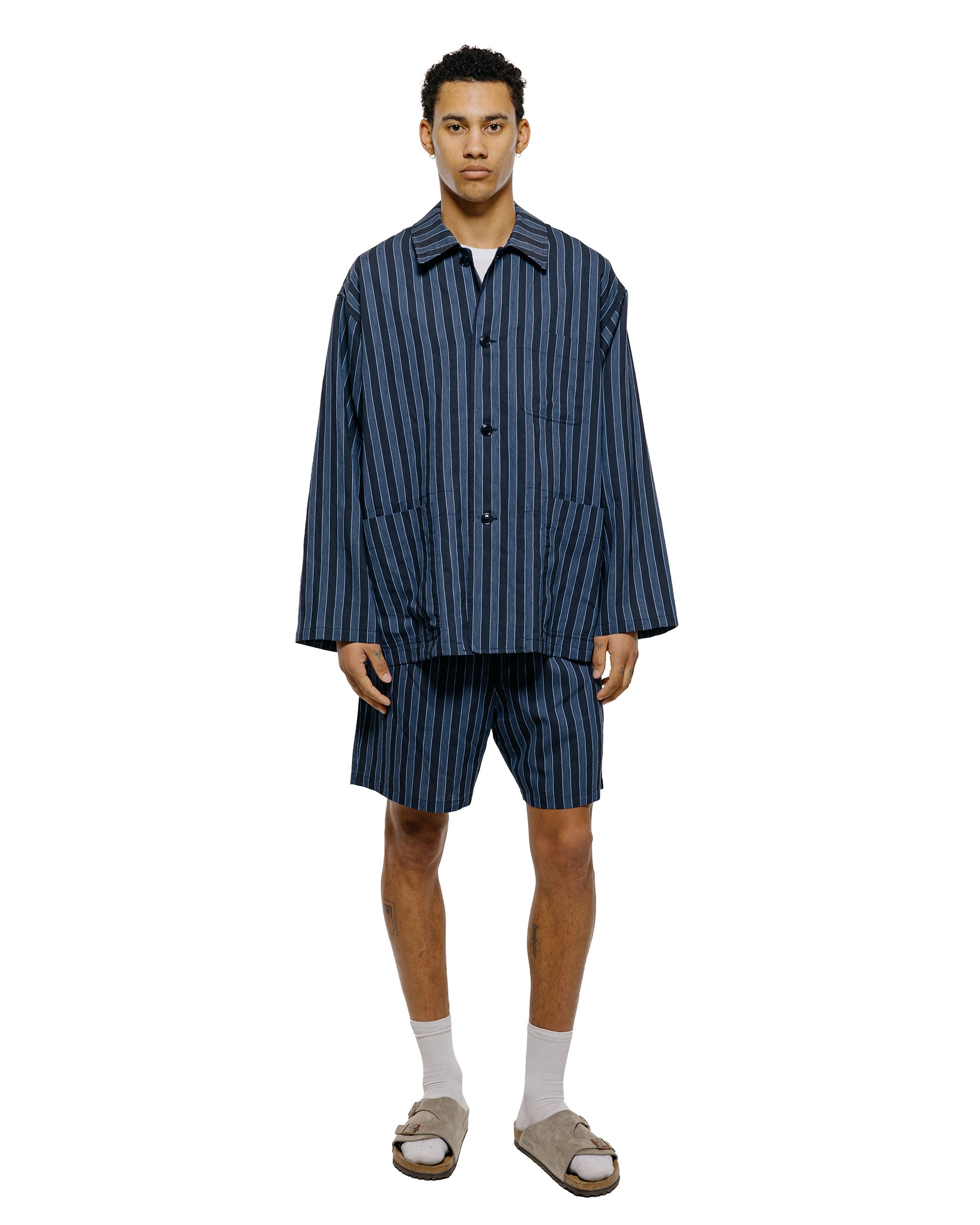 lost & found tss ts(s) Jacket Shirt Bold Stripe Viscose/Polyester Cloth Navy