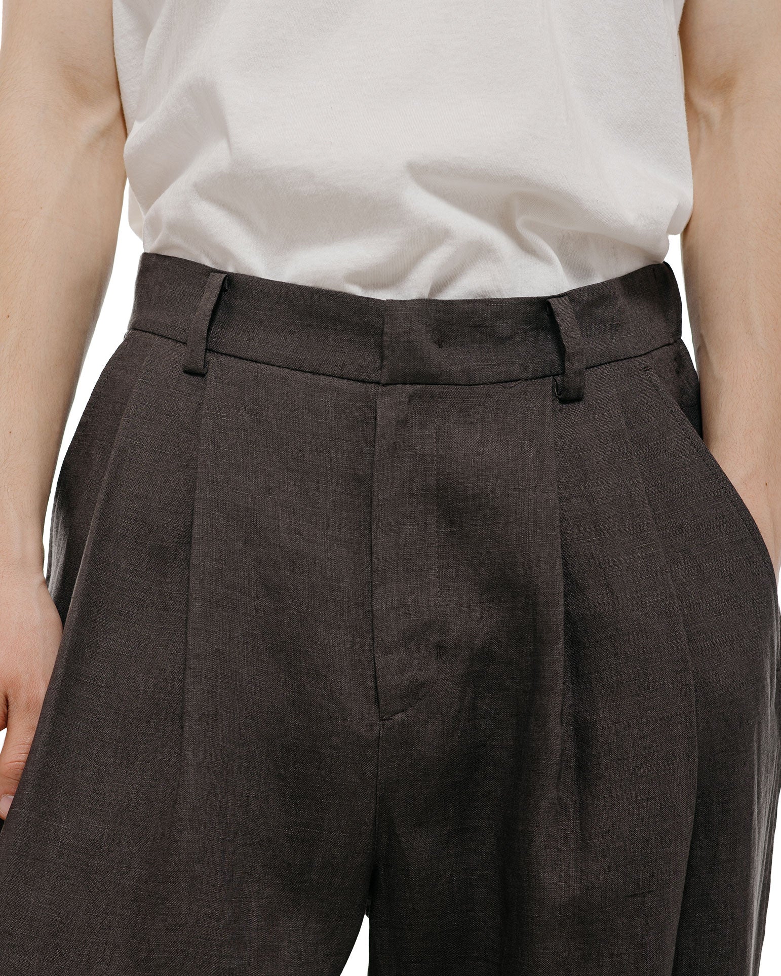 lost & found Amomento Amomento Linen Two Tuck Wide Pants Khaki Grey