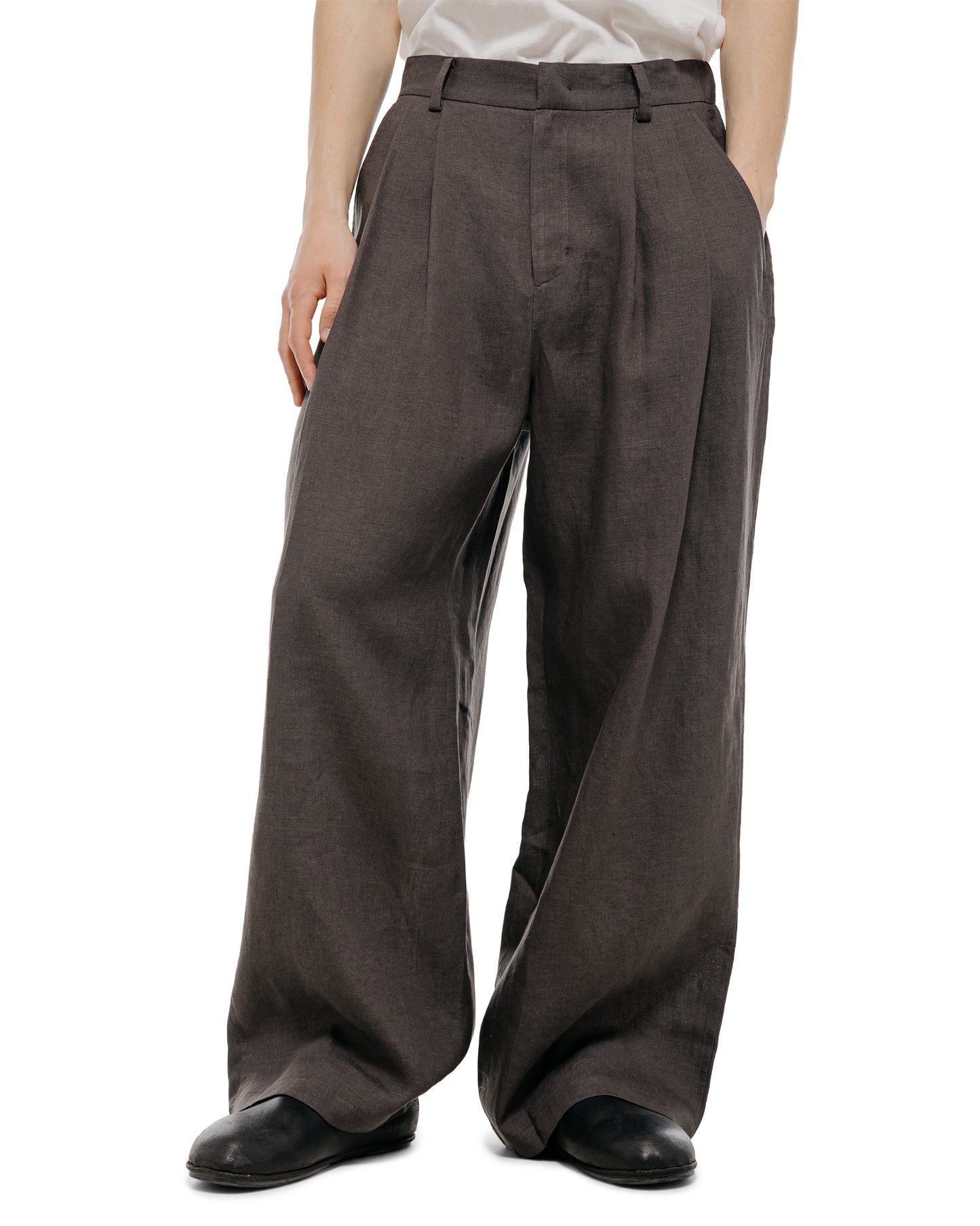 lost & found Amomento Amomento Linen Two Tuck Wide Pants Khaki Grey