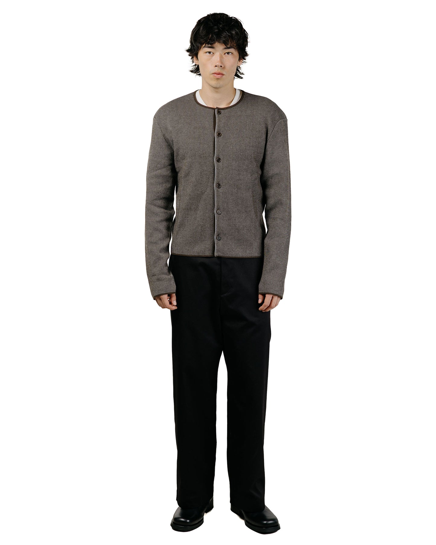Amomento Stripe Button Up Cardigan Brown