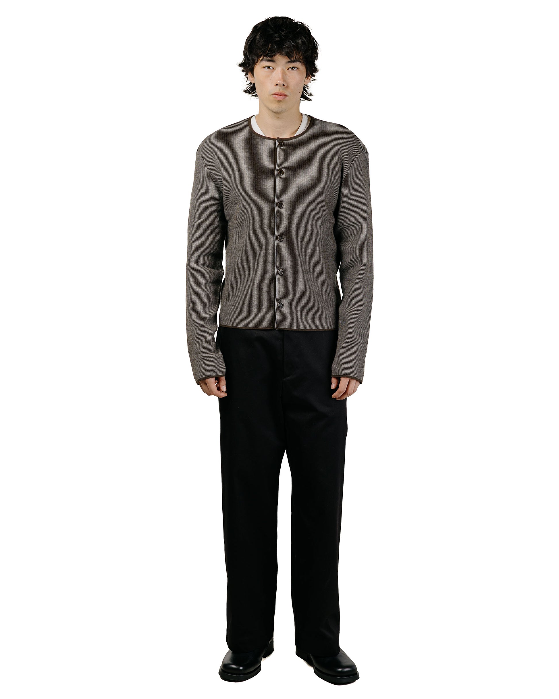 Amomento Stripe Button Up Cardigan Brown