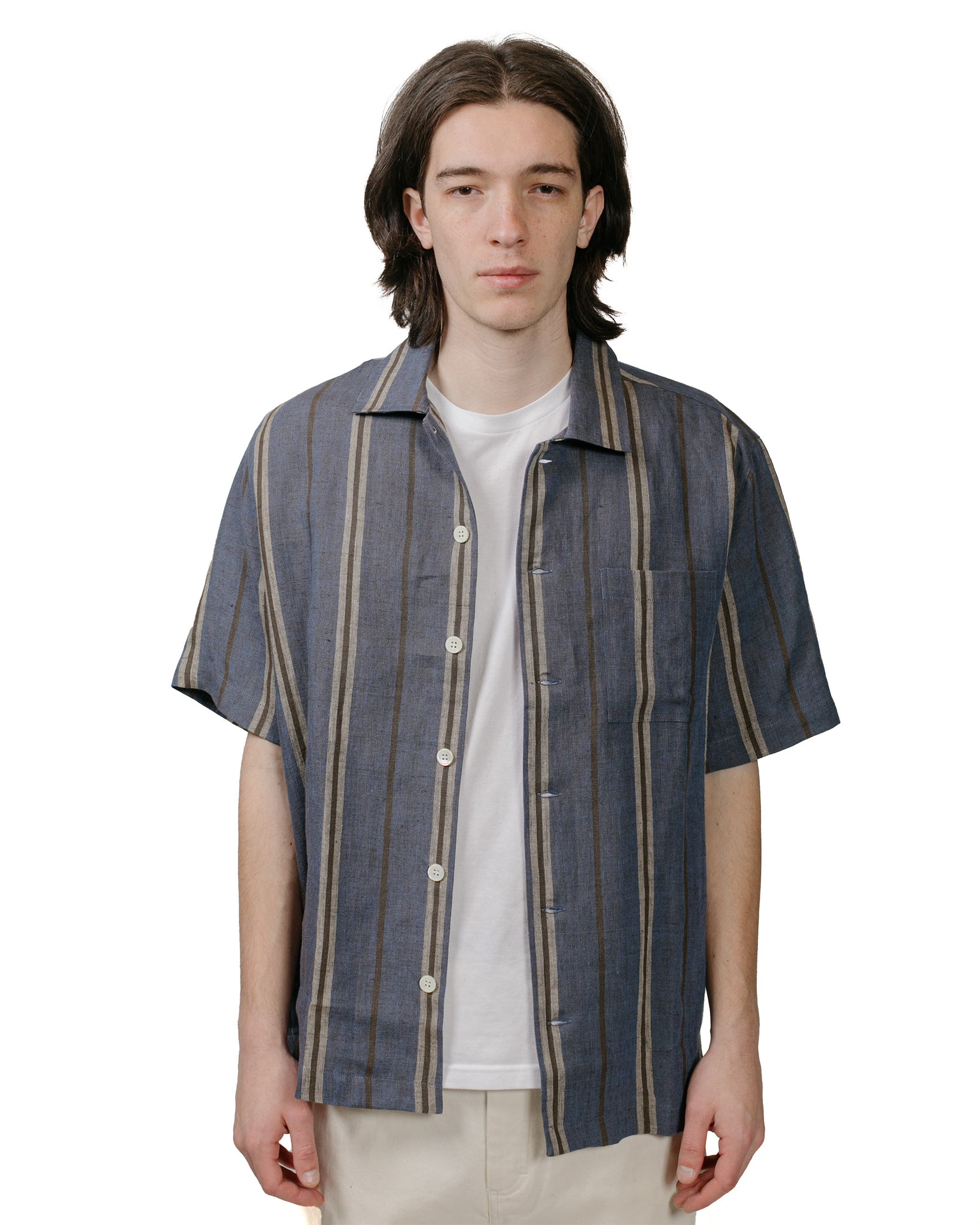 Another Aspect Another Shirt 2.0 Blue Brown Stripe model front