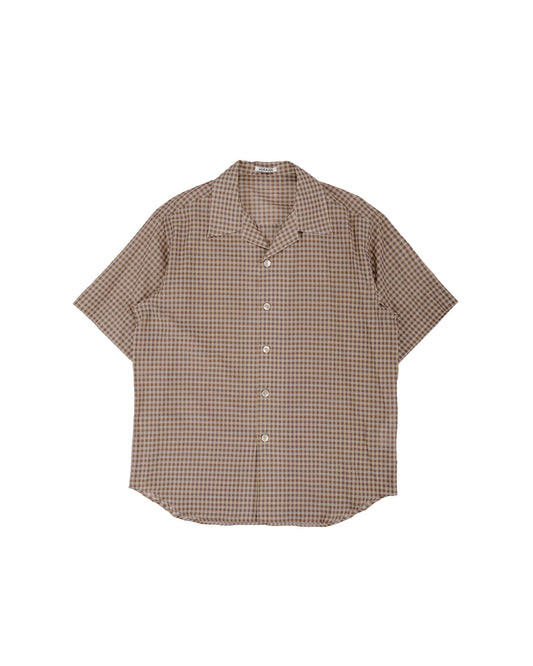 lost & found Auralee Auralee Airy Light Cotton Check Half Sleeved Shirt Brown Gingham Check