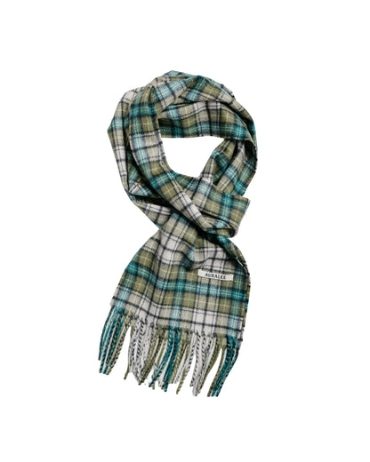 Auralee Cashmere Check Long Stole Moss Green Check
