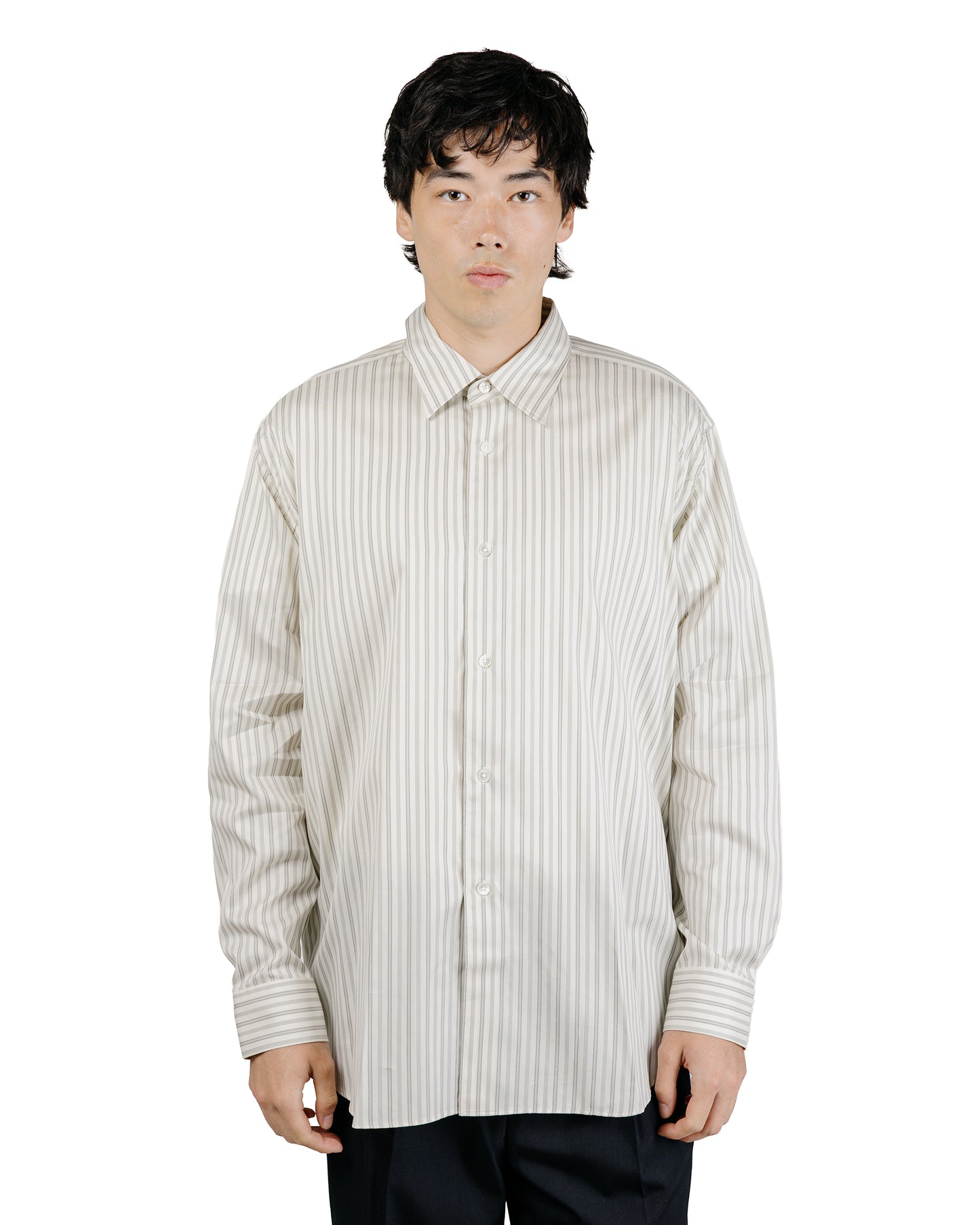 Auralee Cotton Silk Stripe Shirt Light Gray Stripe