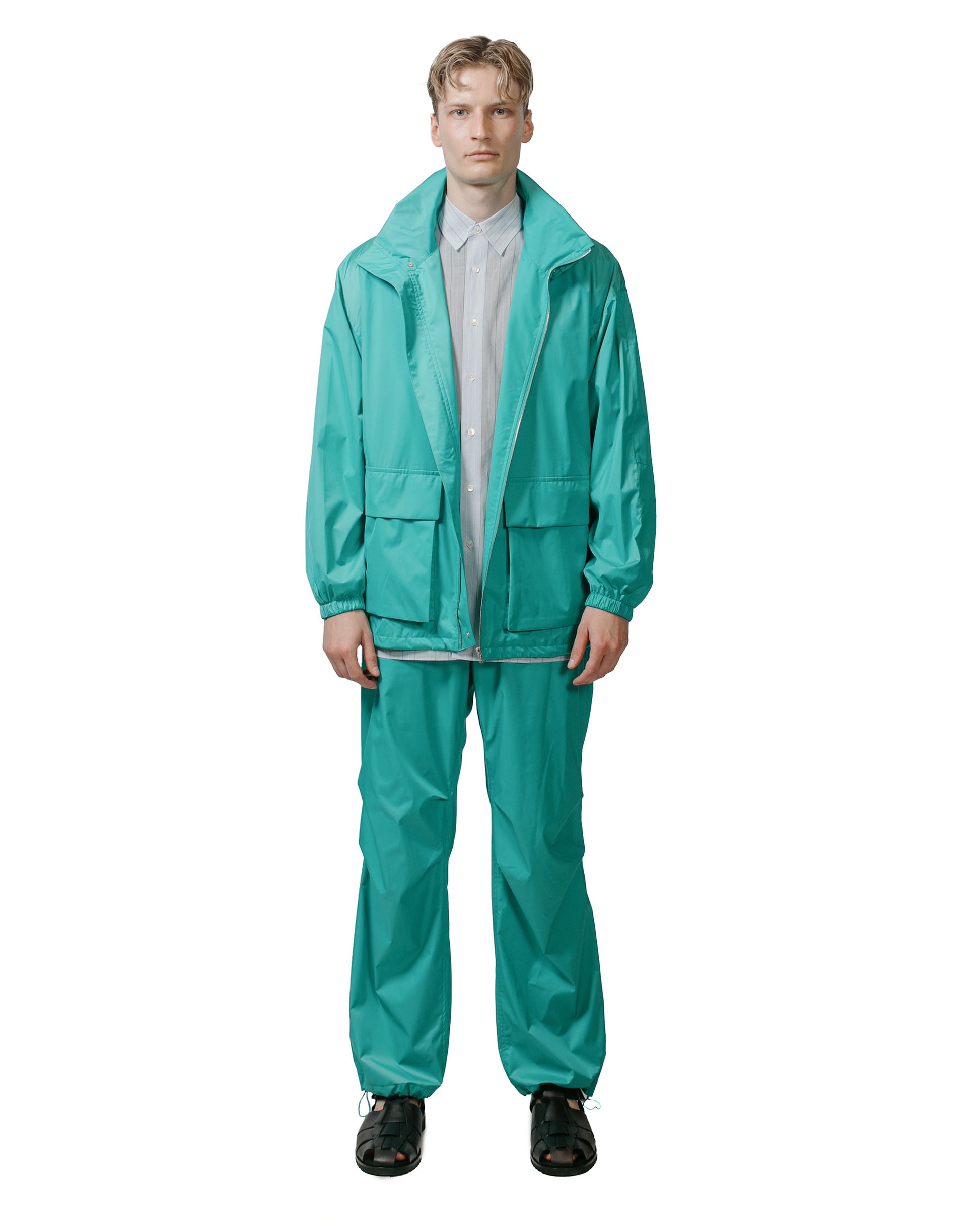 lost & found Auralee Auralee Hard Twist Polyester Satin Laminate Field Pants Turquoise Blue