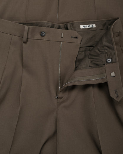 lost & found Auralee Auralee Light Wool Max Gabardine Two-Tuck Slacks Dark Olive Brown