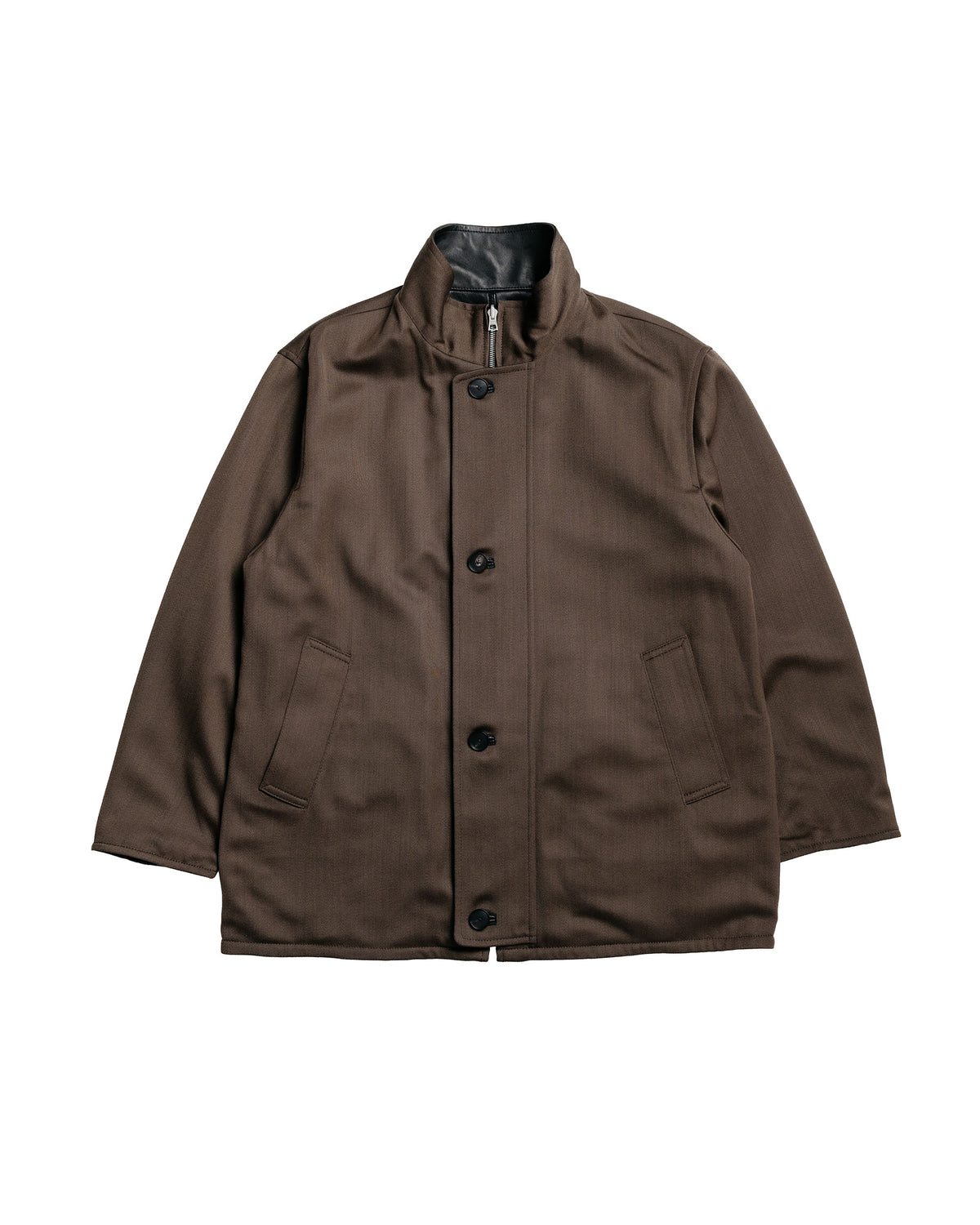 lost & found Auralee Auralee Reversible Wool Twisted Twill / Sheep Leather Half Coat Brown Chambray/Black