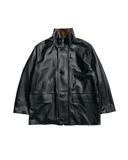 lost & found Auralee Auralee Reversible Wool Twisted Twill / Sheep Leather Half Coat Brown Chambray/Black