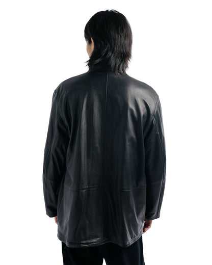 lost & found Auralee Auralee Reversible Wool Twisted Twill / Sheep Leather Half Coat Brown Chambray/Black