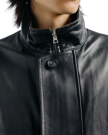 lost & found Auralee Auralee Reversible Wool Twisted Twill / Sheep Leather Half Coat Brown Chambray/Black