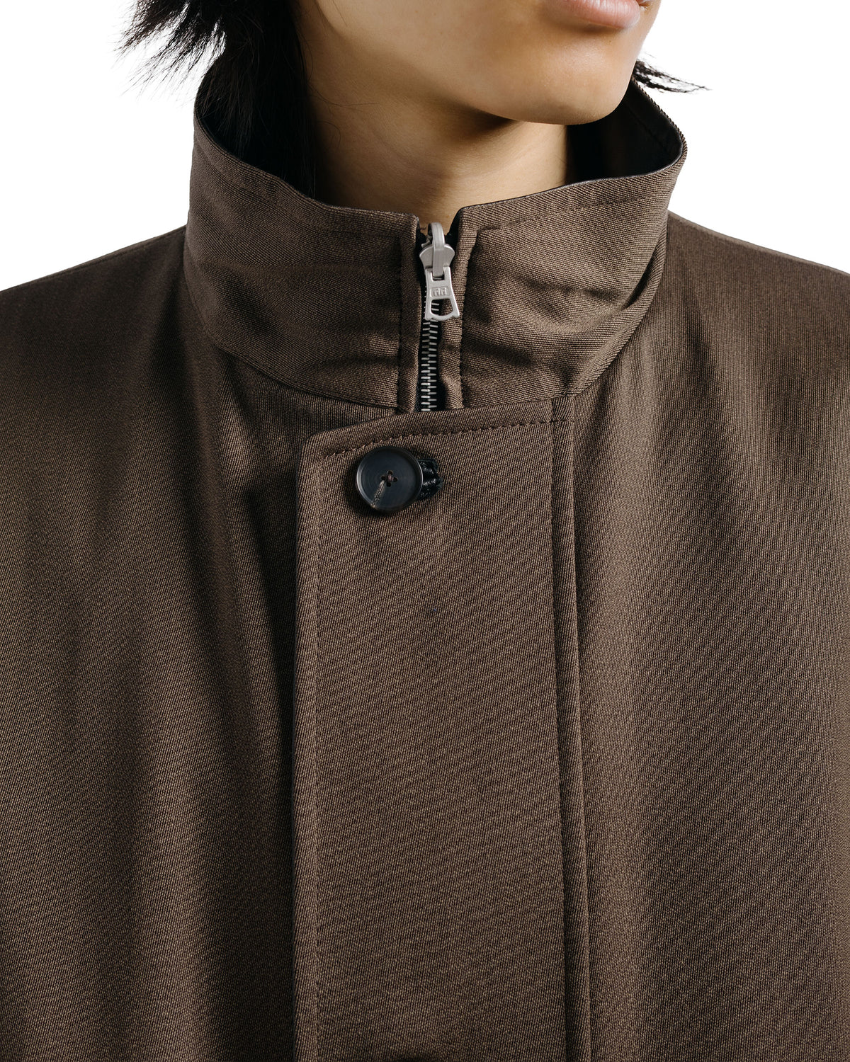 lost & found Auralee Auralee Reversible Wool Twisted Twill / Sheep Leather Half Coat Brown Chambray/Black