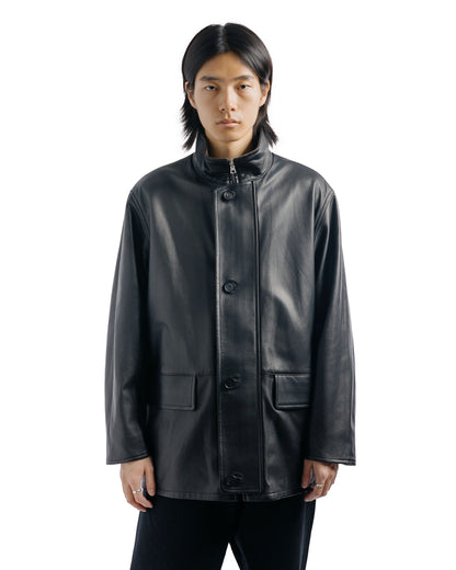 lost & found Auralee Auralee Reversible Wool Twisted Twill / Sheep Leather Half Coat Brown Chambray/Black