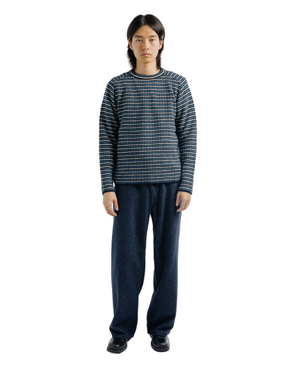 Auralee Shetland Wool Cashmere Rib Knit P/O Navy Stripe