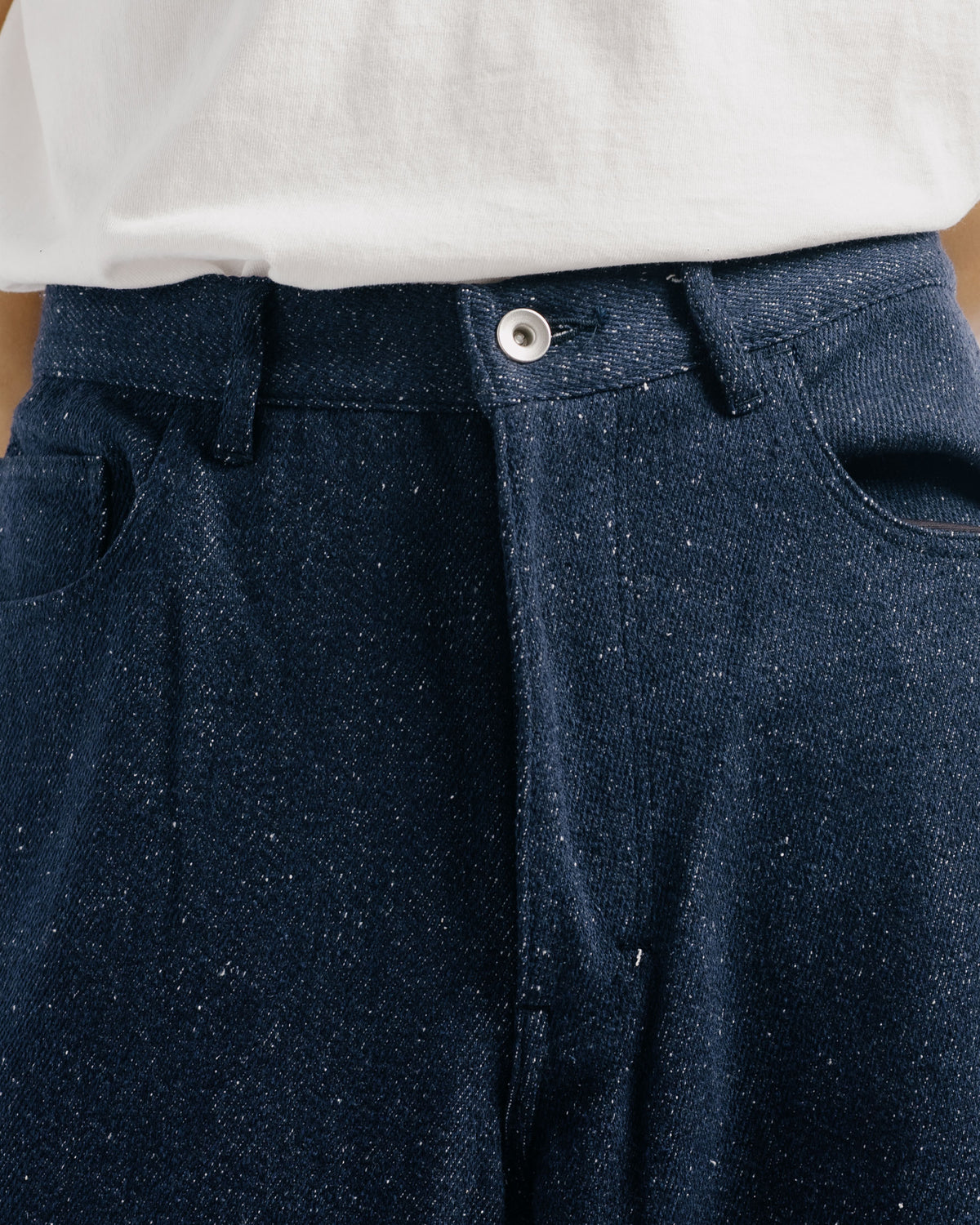 Auralee Silk Nep Denim 5P Wide Pants Dark Navy