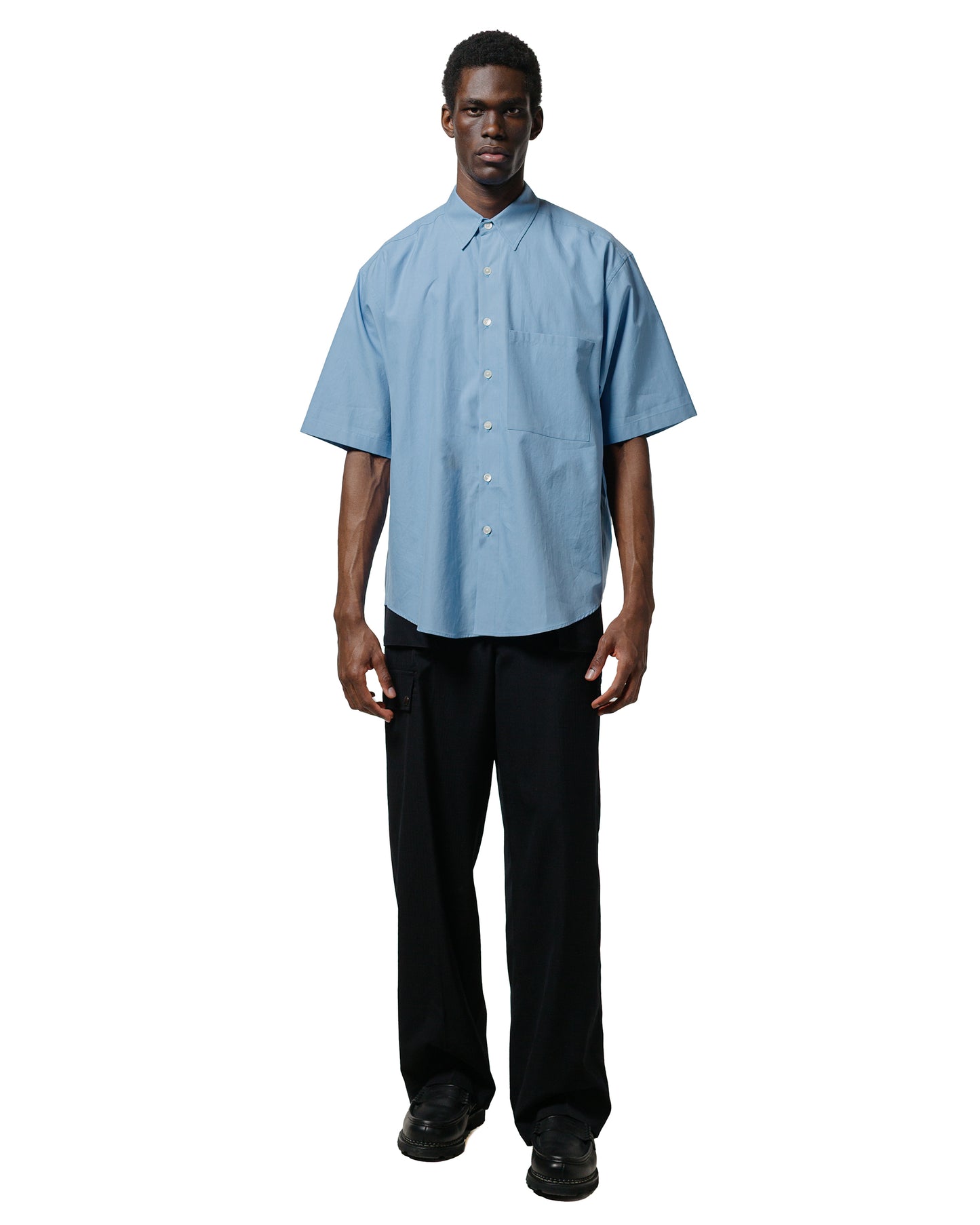 lost & found Auralee Auralee Washed Finx Twill Big Half Sleeved Shirt Sax Blue