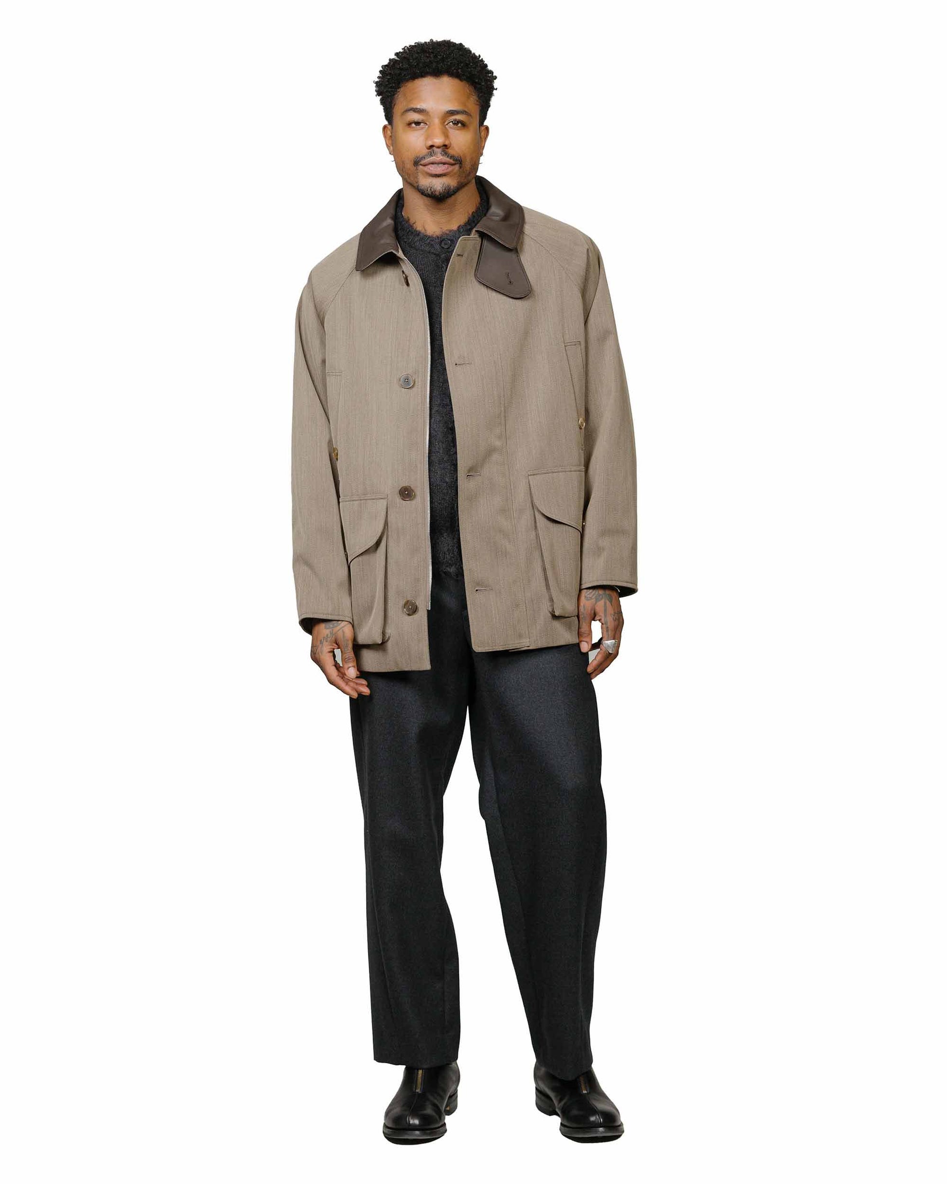 lost & found Auralee Auralee Wool Cavalry Twill Laminate Hunting Blouson Olive Brown