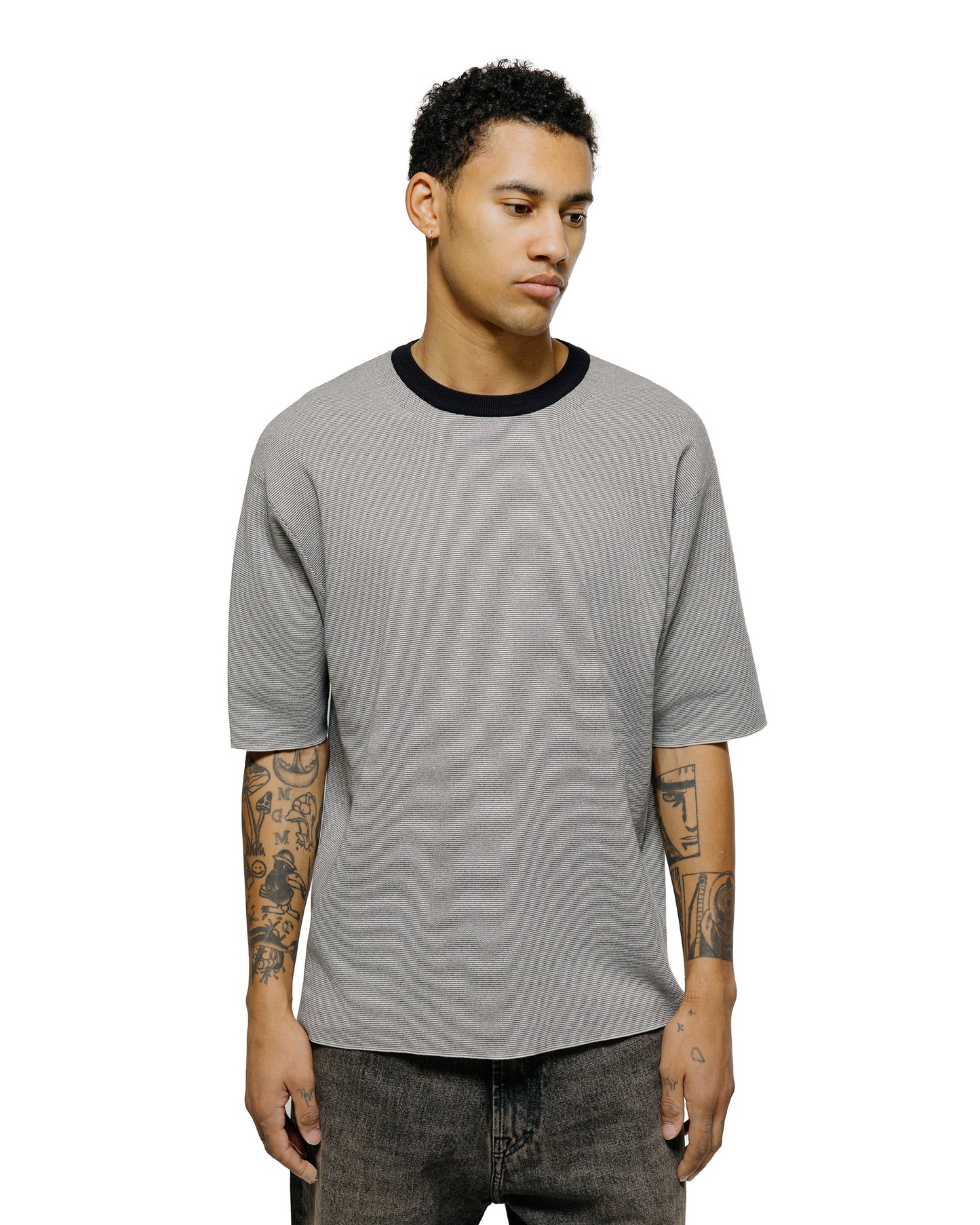 lost & found Batoner Batoner 32G Smooth Knit T-Shirt Ivory/Black