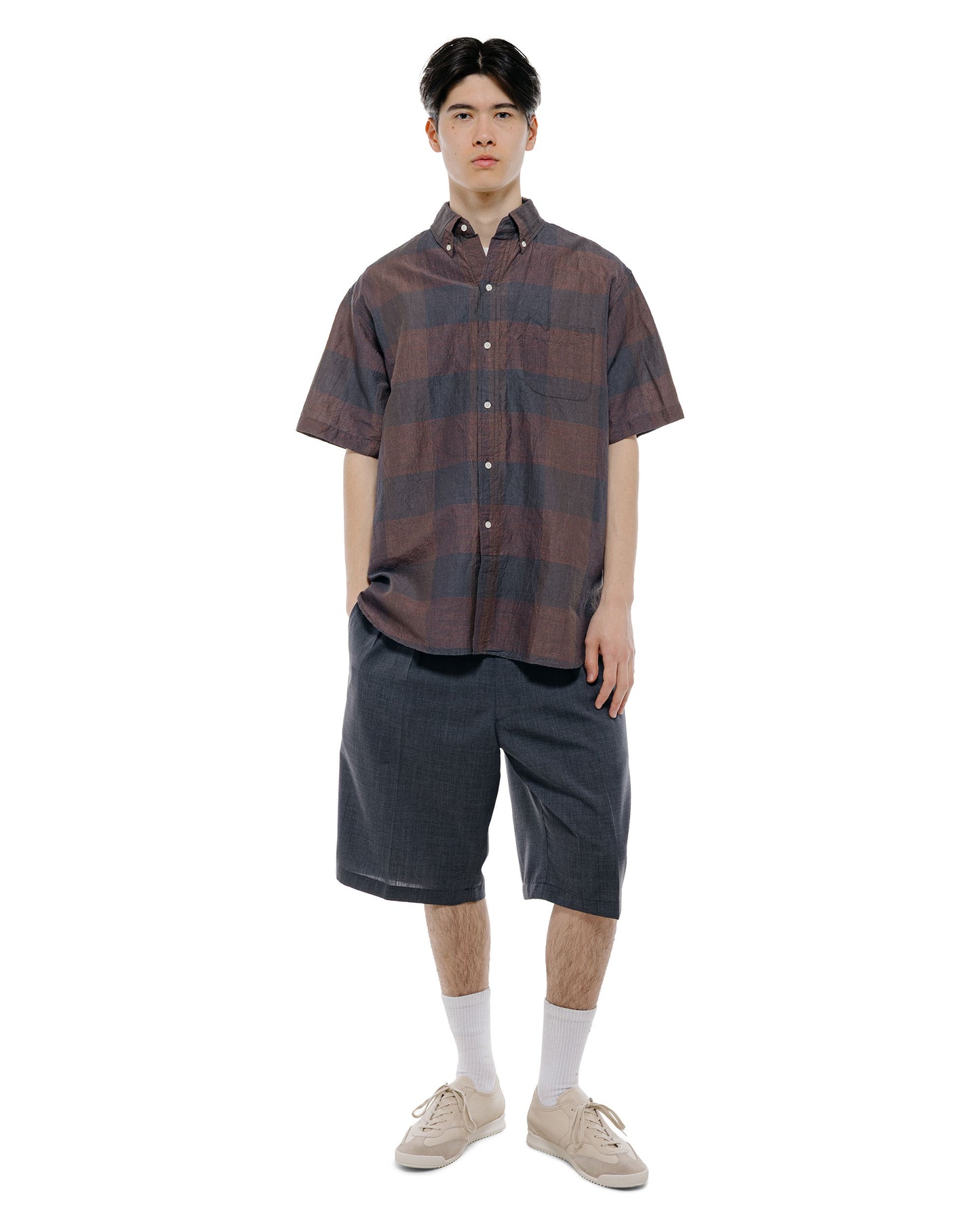 lost & found Beams Plus Beams Plus 2Pleats Shorts Wool Tropical Charcoal Grey