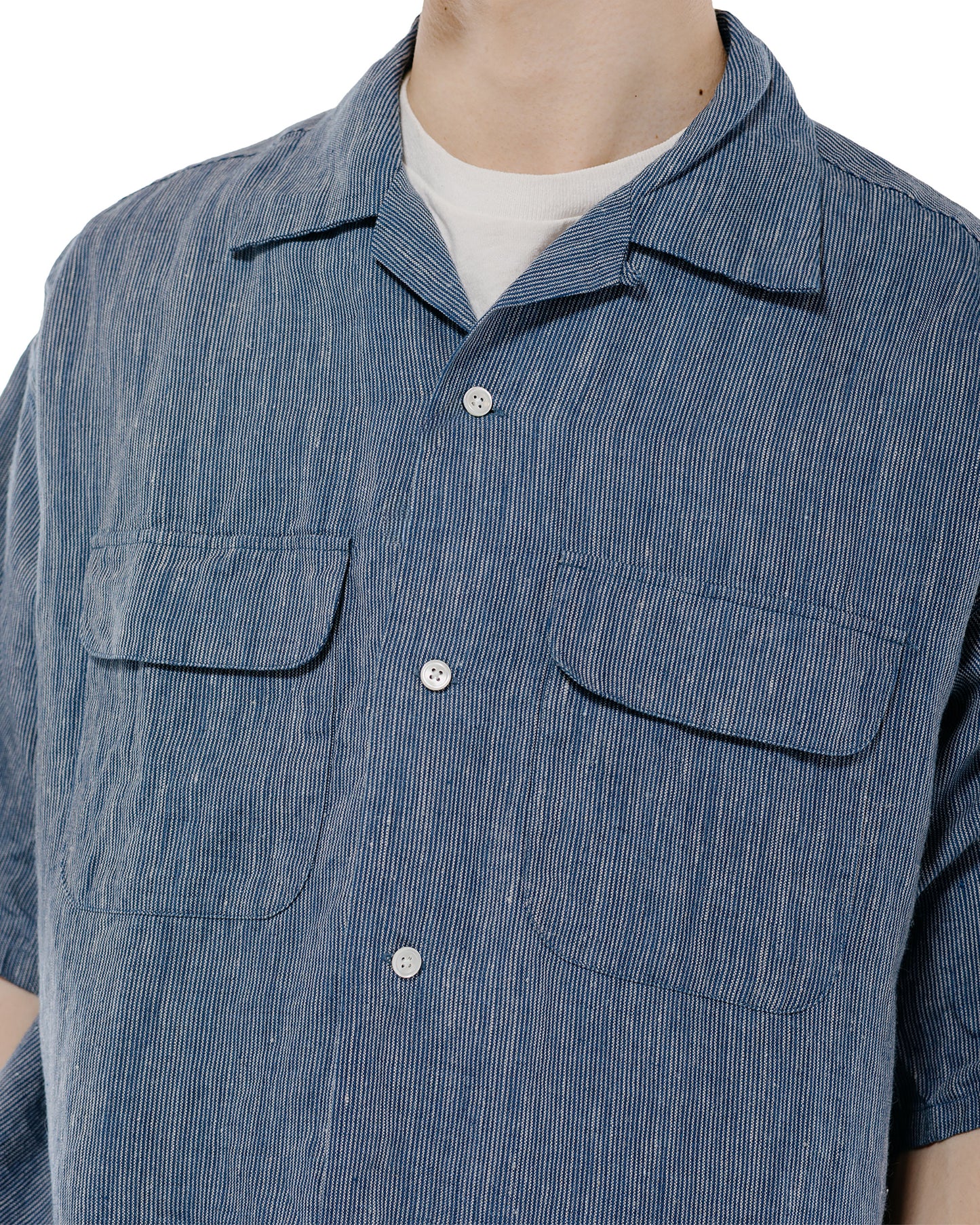 lost & found Beams Plus Beams Plus Open Collar Indigo Linen Stripe
