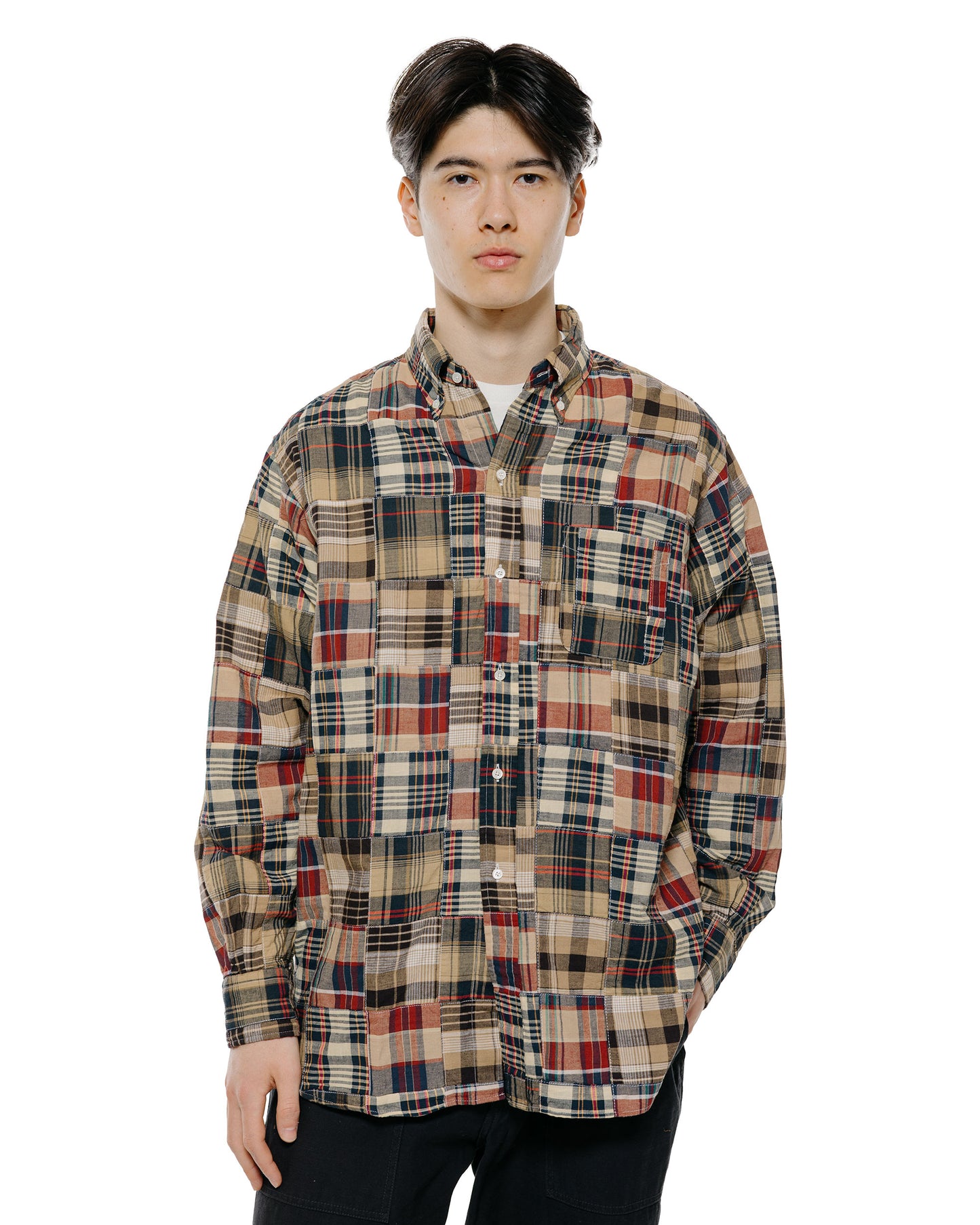lost & found Beams Plus Beams Plus B.D. Classic Fit Patchwork Madras Brown