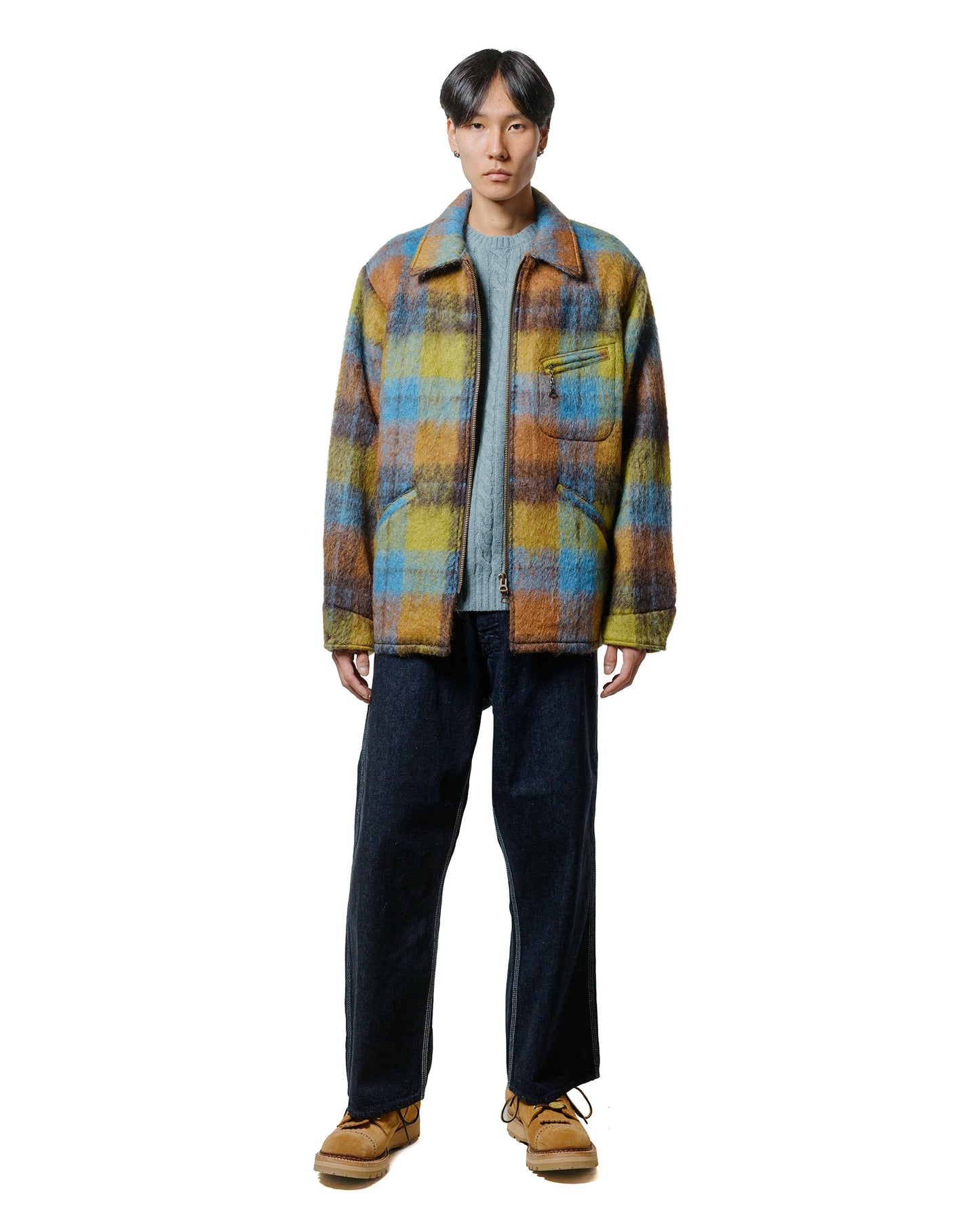 Beams Plus Brushed Mohair Plaid Sports Jacket BrownMulti