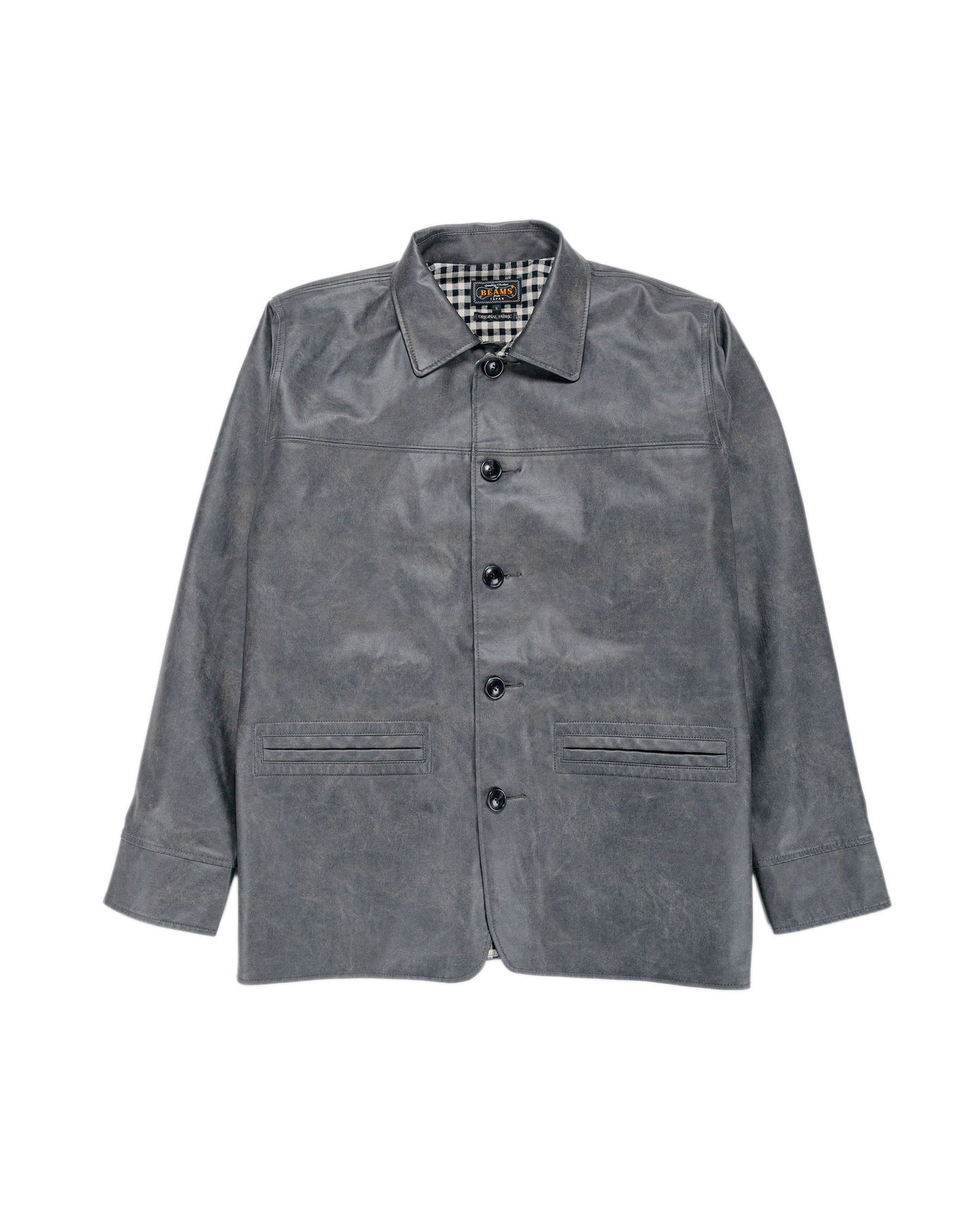 Beams Plus Car Coat Aged Fake Leather Black