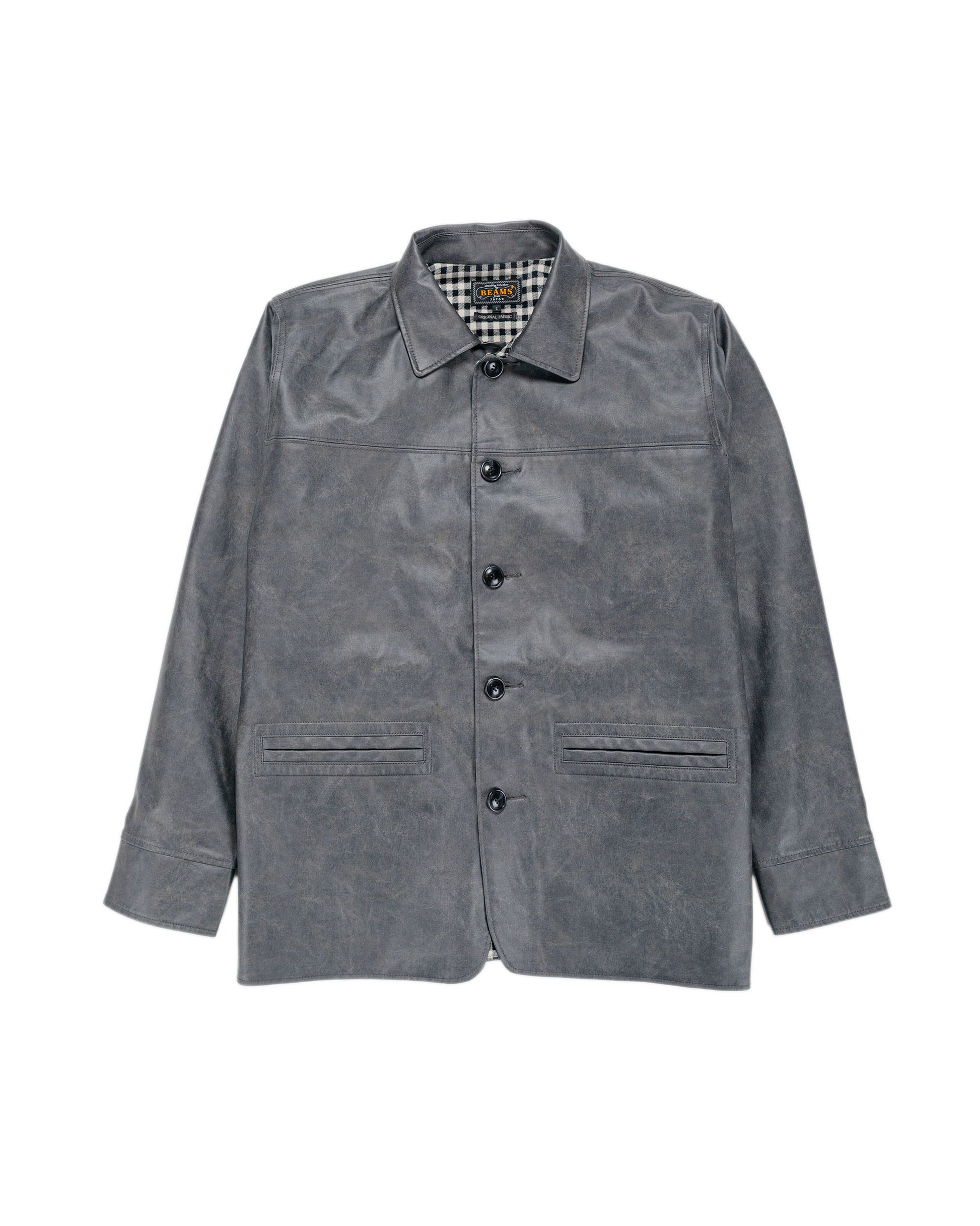 Beams Plus Car Coat Aged Fake Leather Black