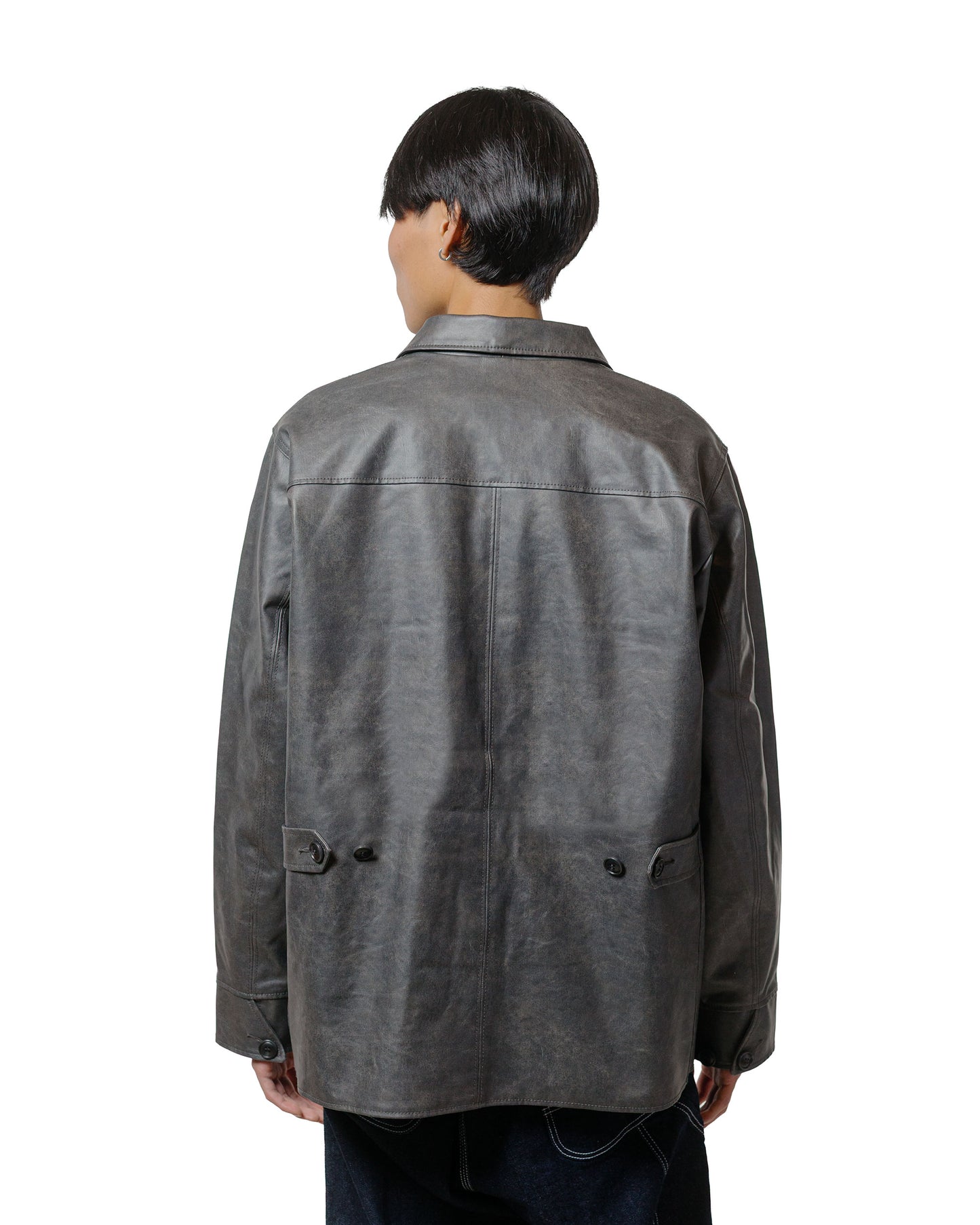 Beams Plus Car Coat Aged Fake Leather Black