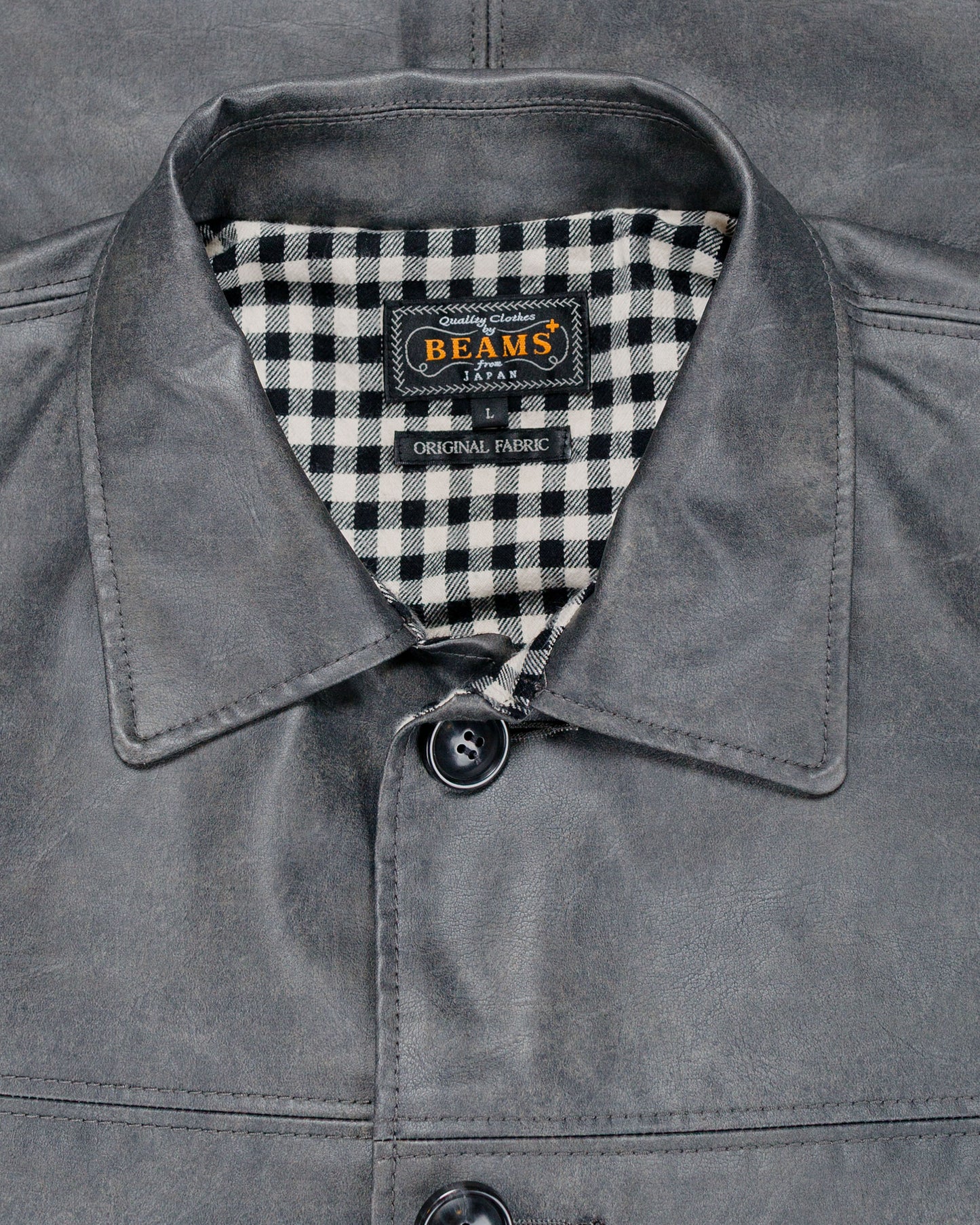 Beams Plus Car Coat Aged Fake Leather Black