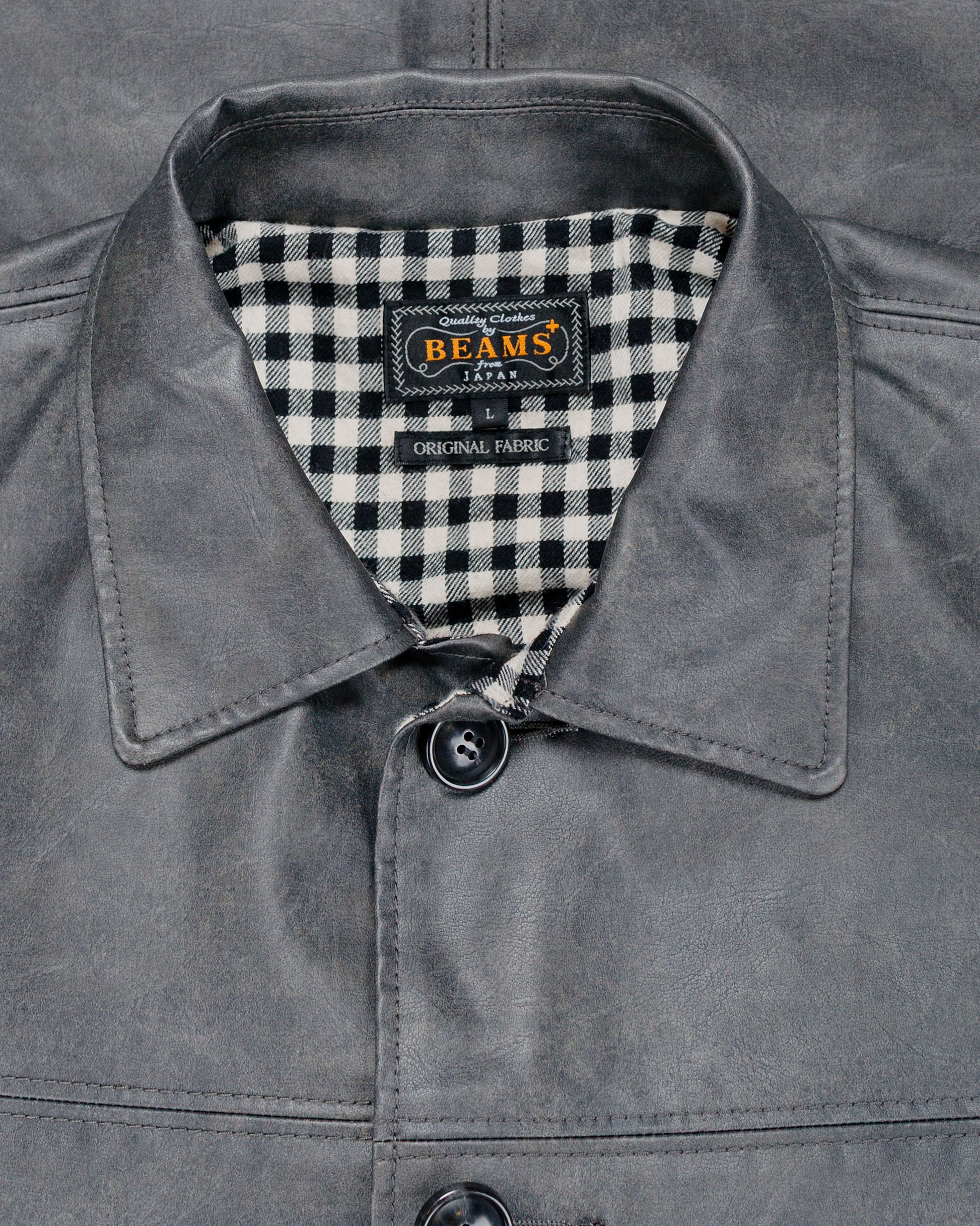 Beams Plus Car Coat Aged Fake Leather Black