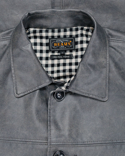 Beams Plus Car Coat Aged Fake Leather Black