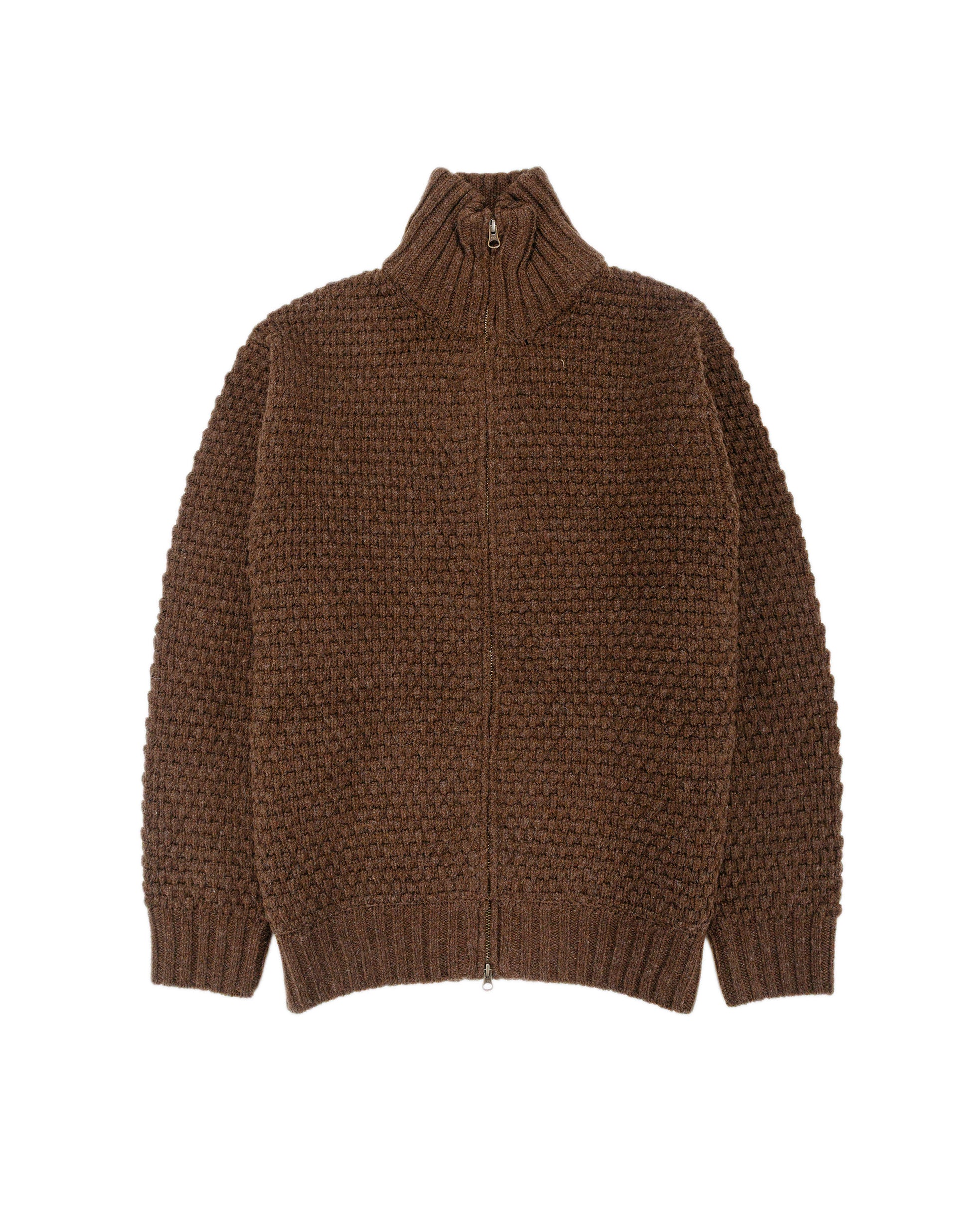 Beams Plus Full Zip Popcorn Pattern Brown