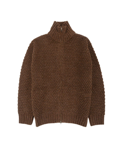 Beams Plus Full Zip Popcorn Pattern Brown