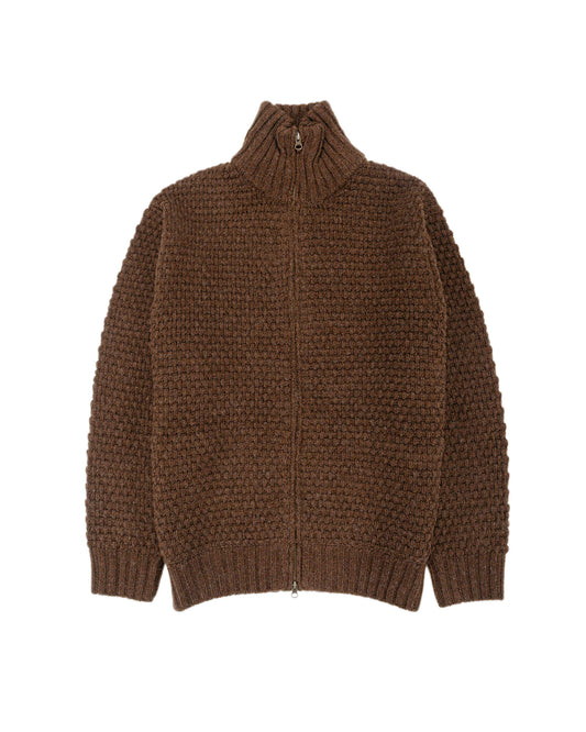 Beams Plus Full Zip Popcorn Pattern Brown