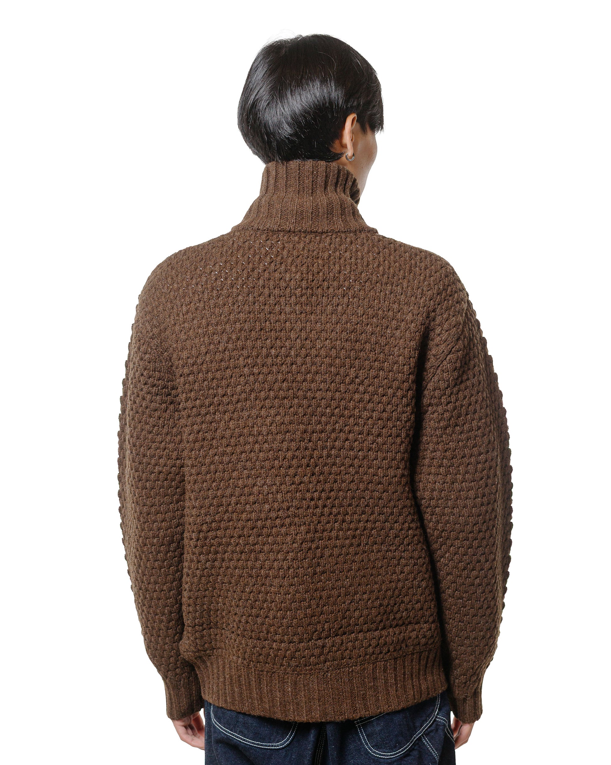 Beams Plus Full Zip Popcorn Pattern Brown