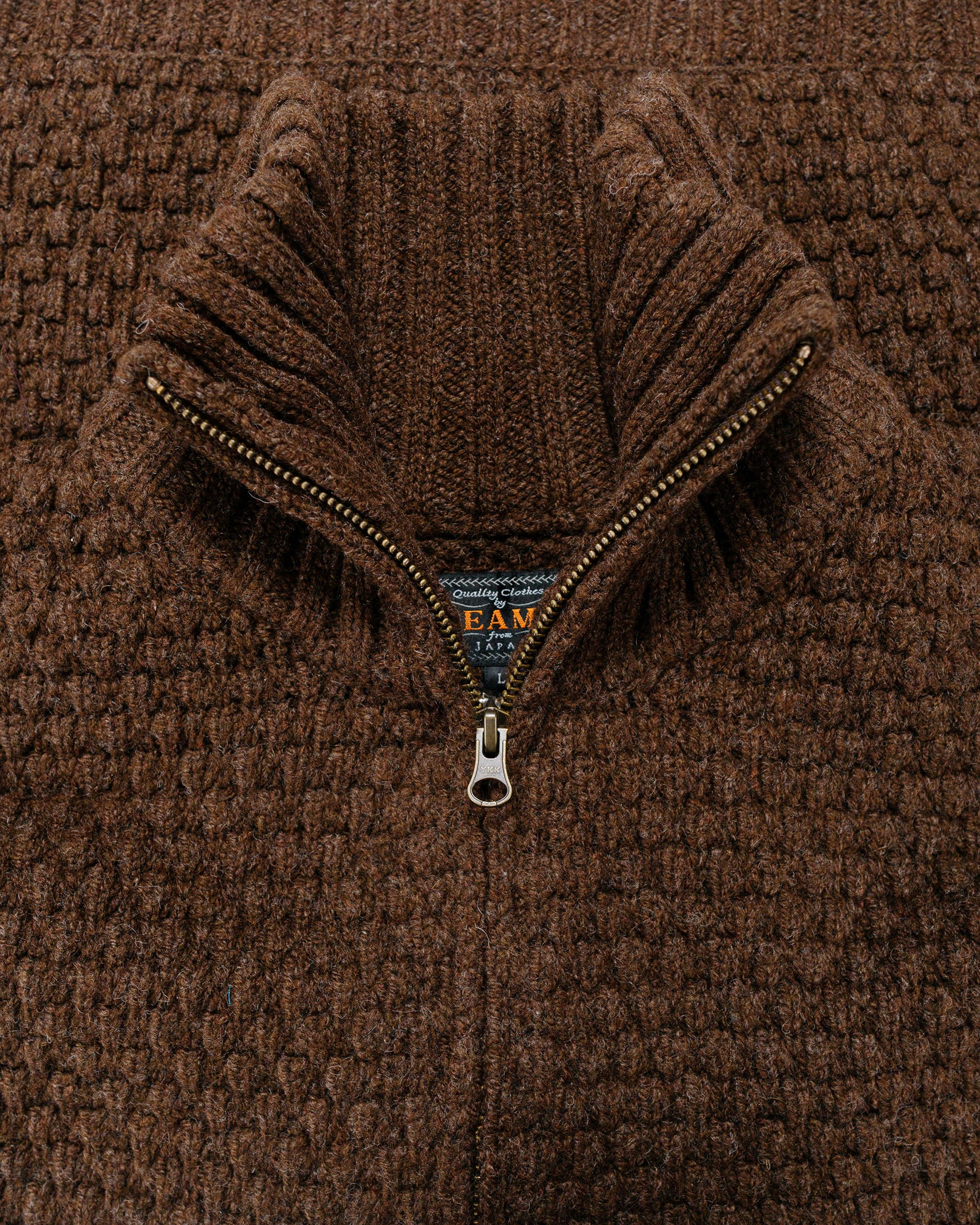 Beams Plus Full Zip Popcorn Pattern Brown