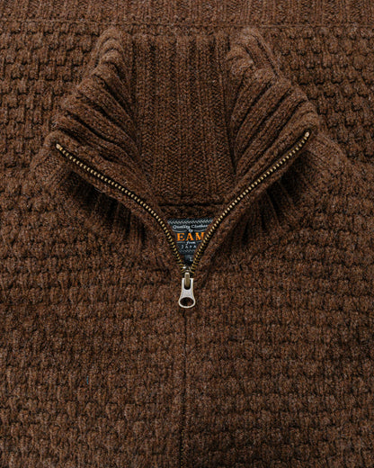 Beams Plus Full Zip Popcorn Pattern Brown