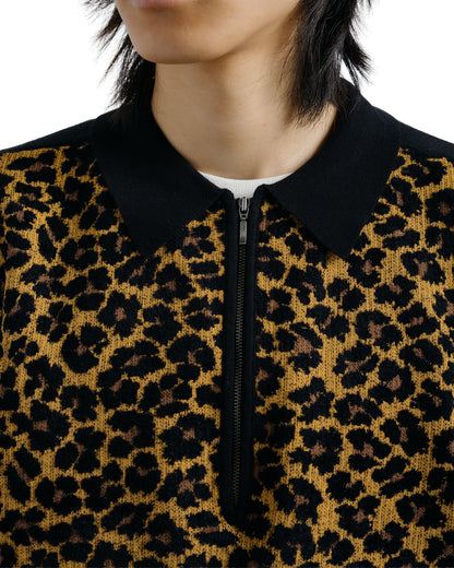 Beams Plus Half Zip Knit Polo Animal Leopard