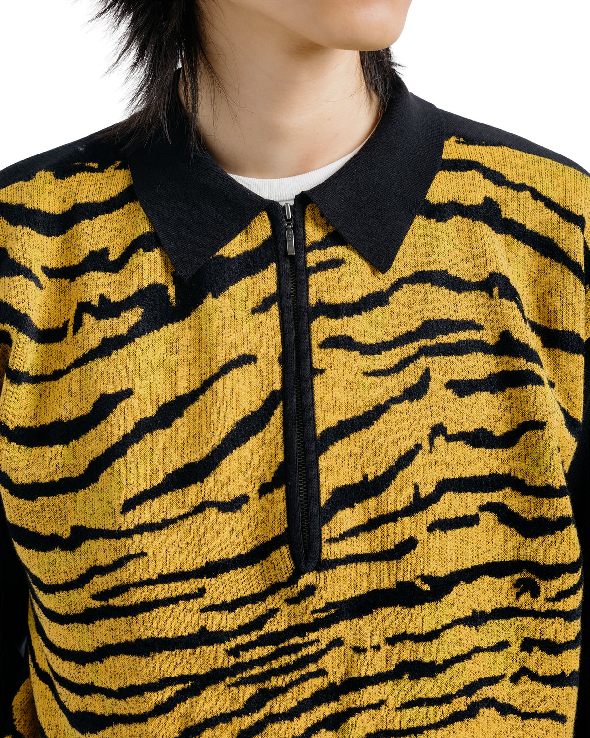 Beams Plus Half Zip Knit Polo Animal Tiger