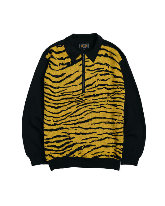 Beams Plus Half Zip Knit Polo Animal Tiger