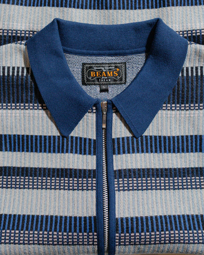 Beams Plus Half Zip Knit Polo Navy