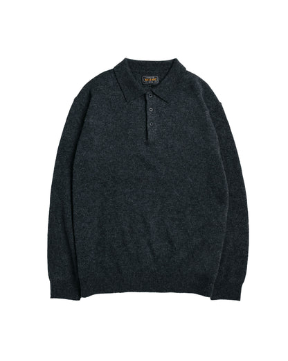 Beams Plus Knit Polo 9G Charcoal Grey