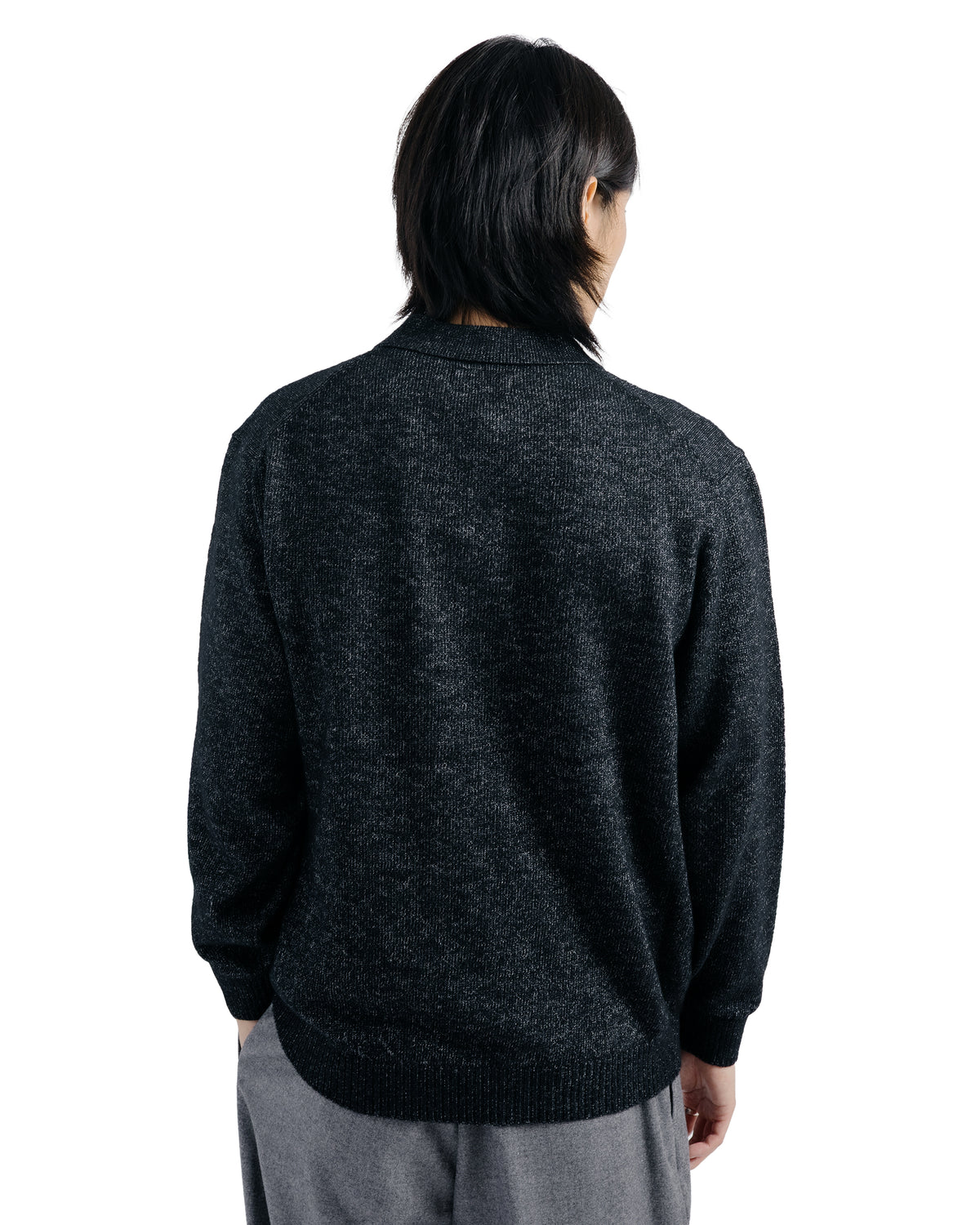 Beams Plus Knit Polo 9G Wool Silk Shaggy Black