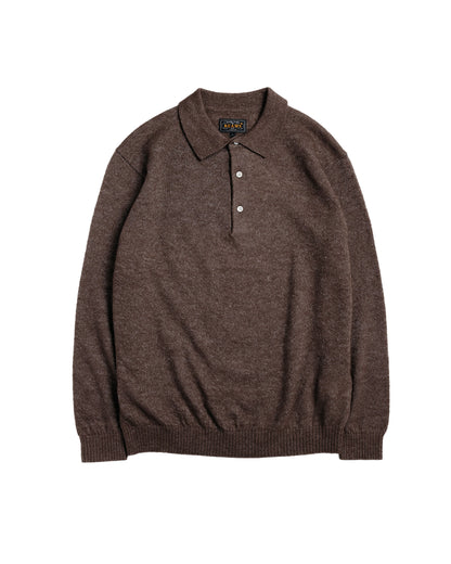 Beams Plus Knit Polo 9G Wool Silk Shaggy Dark Brown